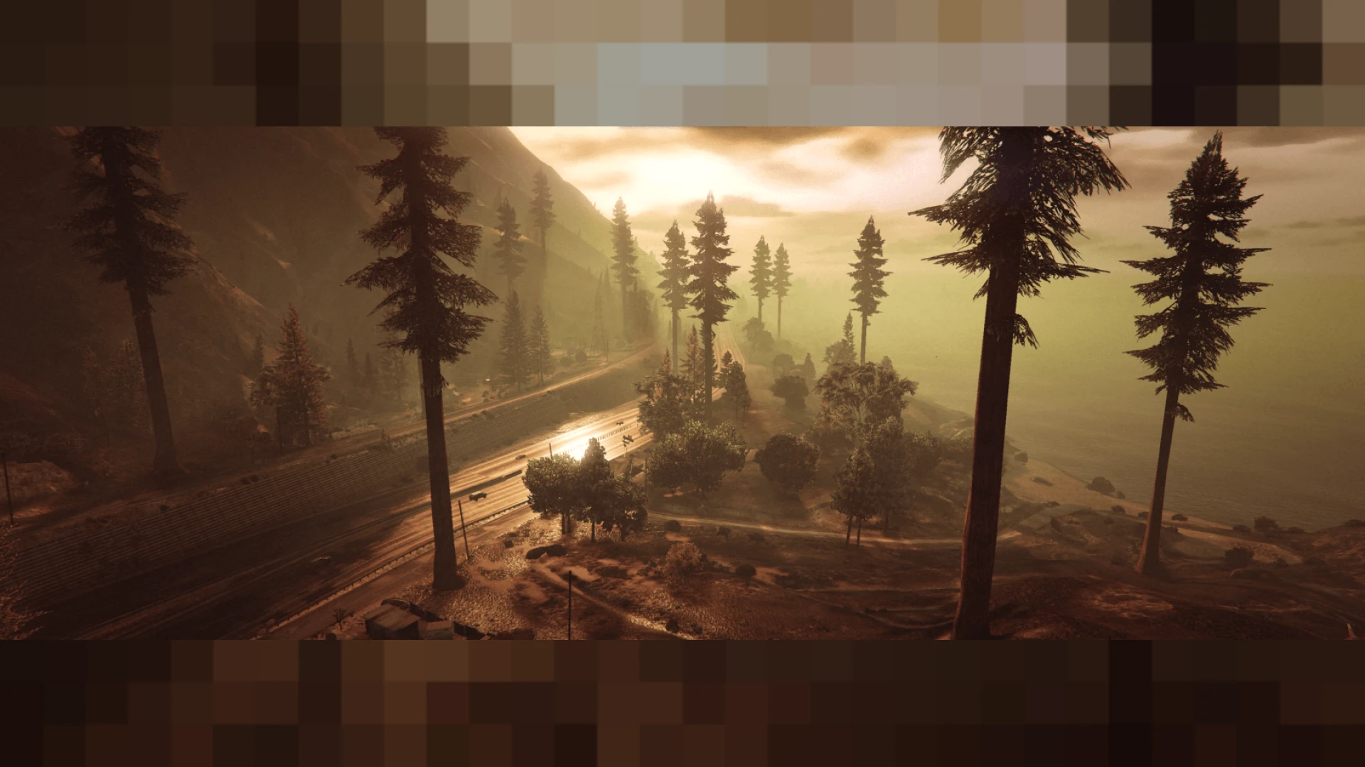Paleto bay vegetation with fuller trees lining the town roads — view 2