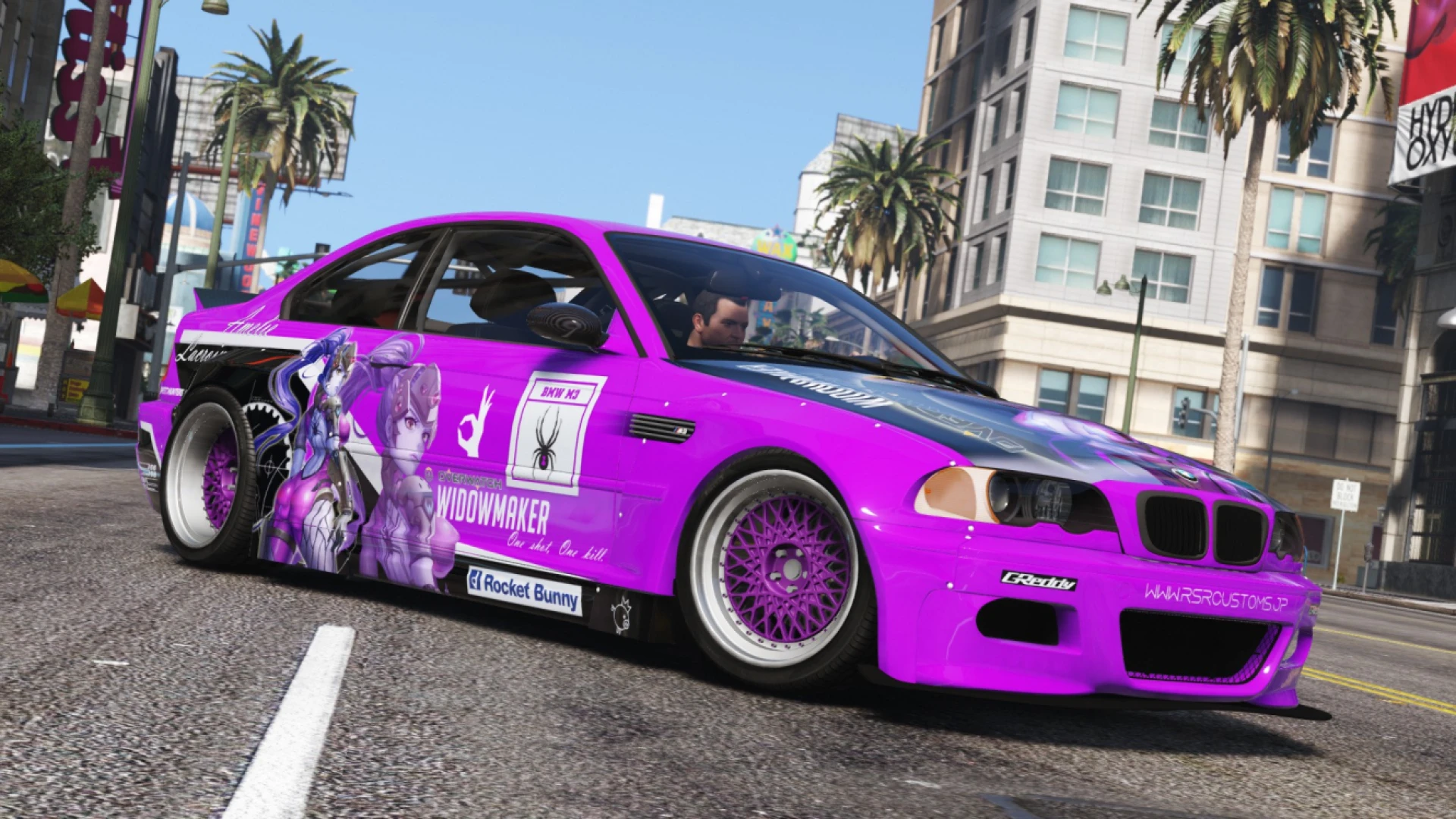 Pandem widebody tuner car parked in a FiveM industrial lot