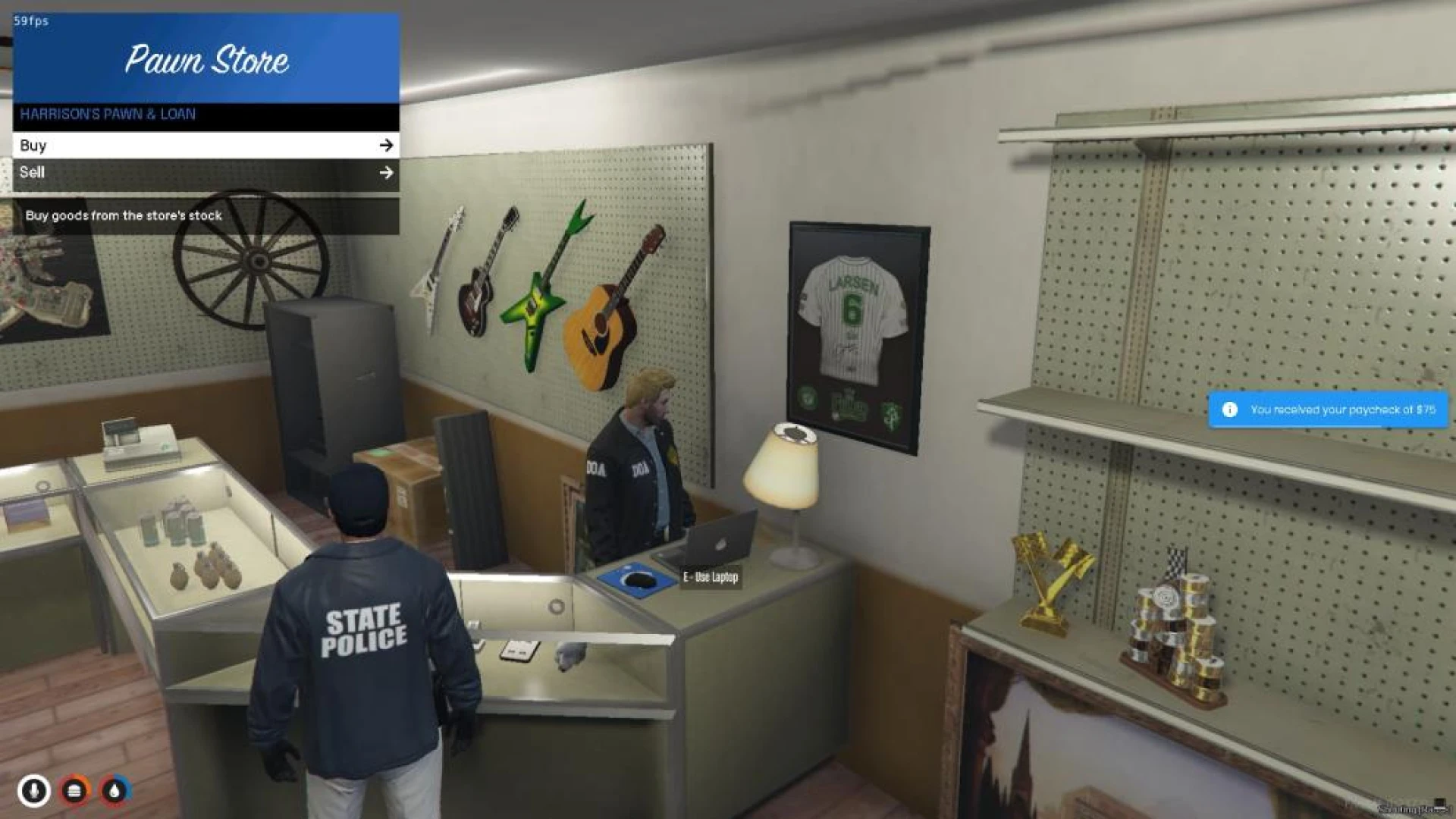 FiveM pawn store job counter with items being appraised