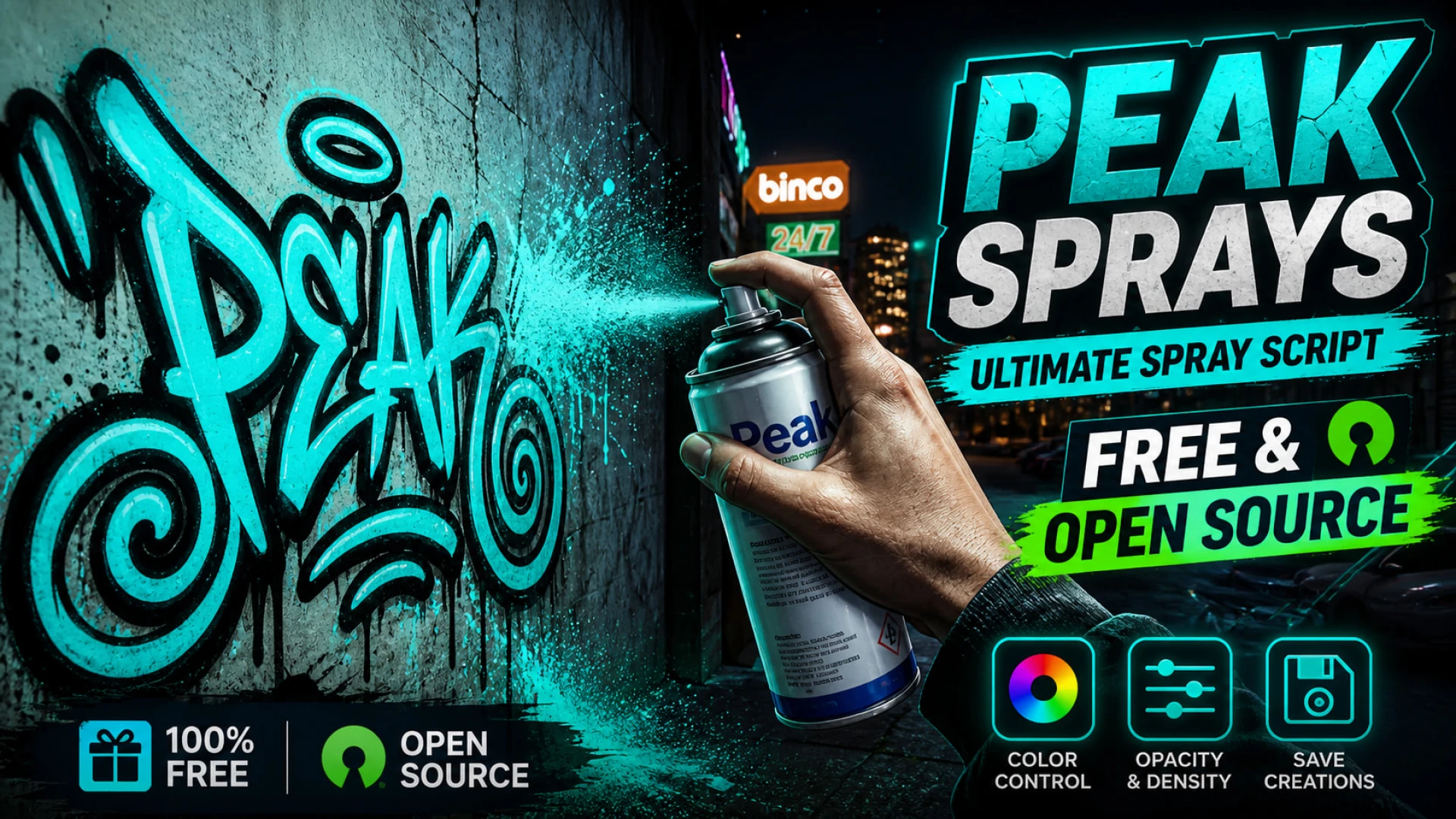 Peak Sprays FiveM spray paint script — custom graffiti tagged on a wall
