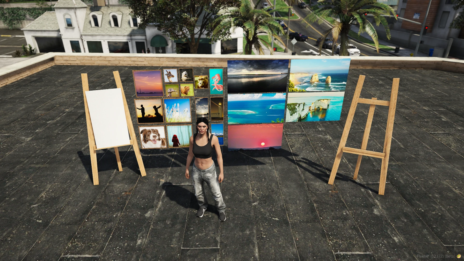 Photo frame props hung on a wall in a FiveM interior