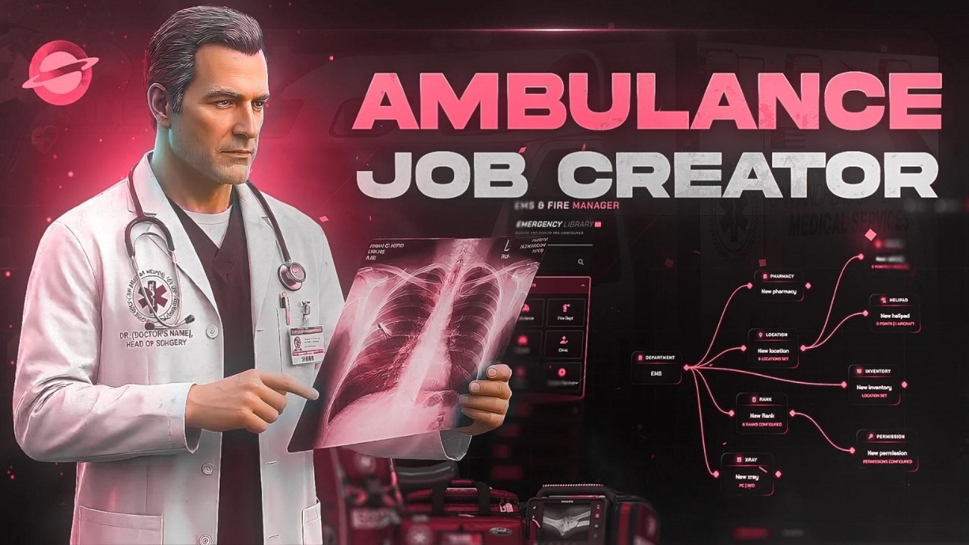 Pluto Ambulance Job gameplay — EMS treatment and stretcher transport in-game