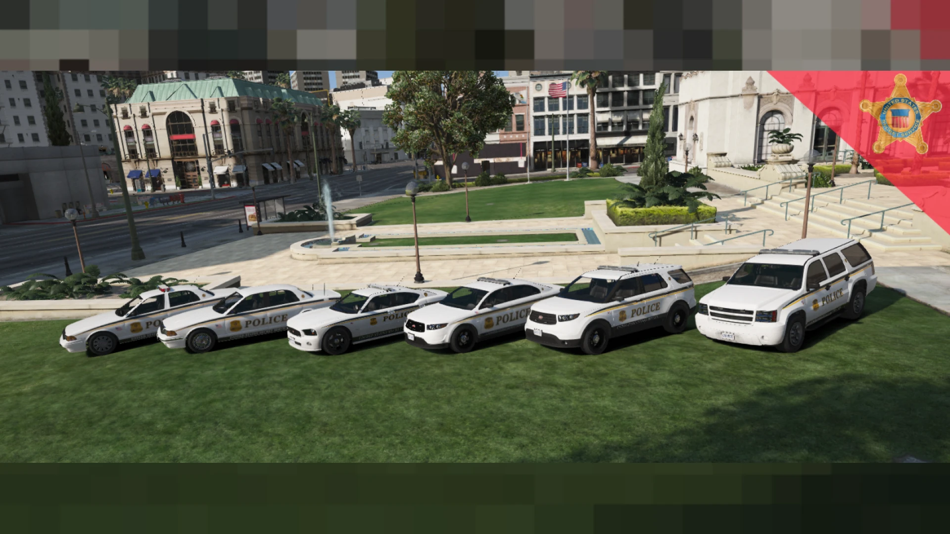 Police Car Pack 1 lineup of marked units for FiveM