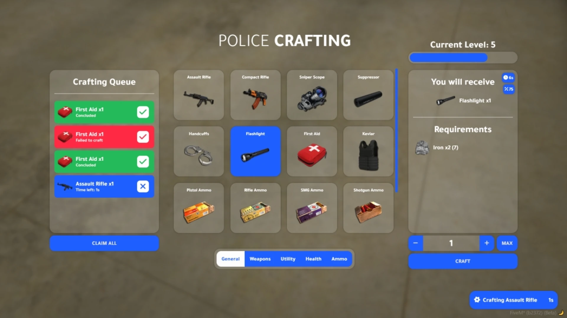 Police Crafting FiveM script — crafting equipment at a station bench
