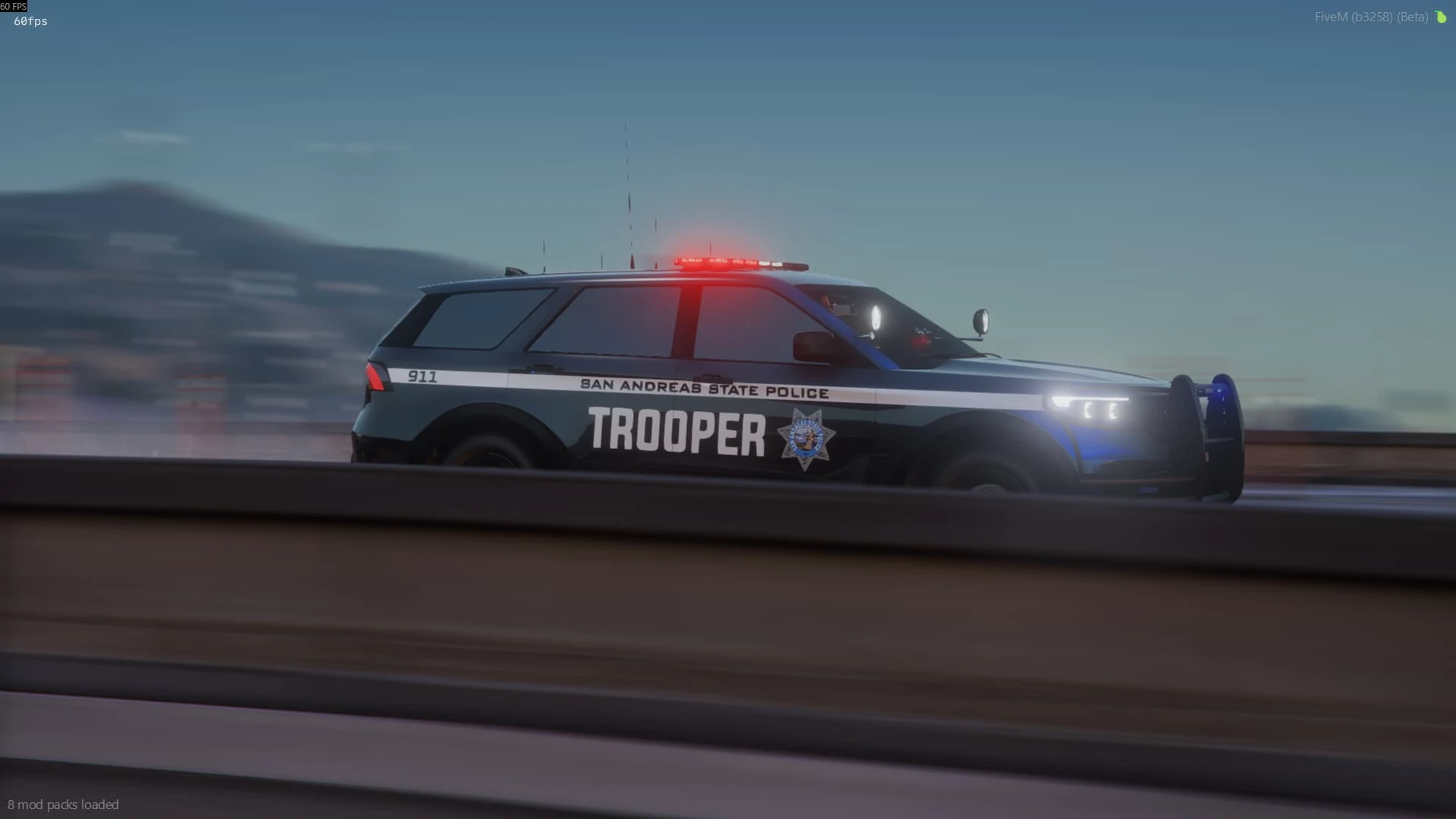 Police Vapid Scout patrol SUV with lights on a FiveM street