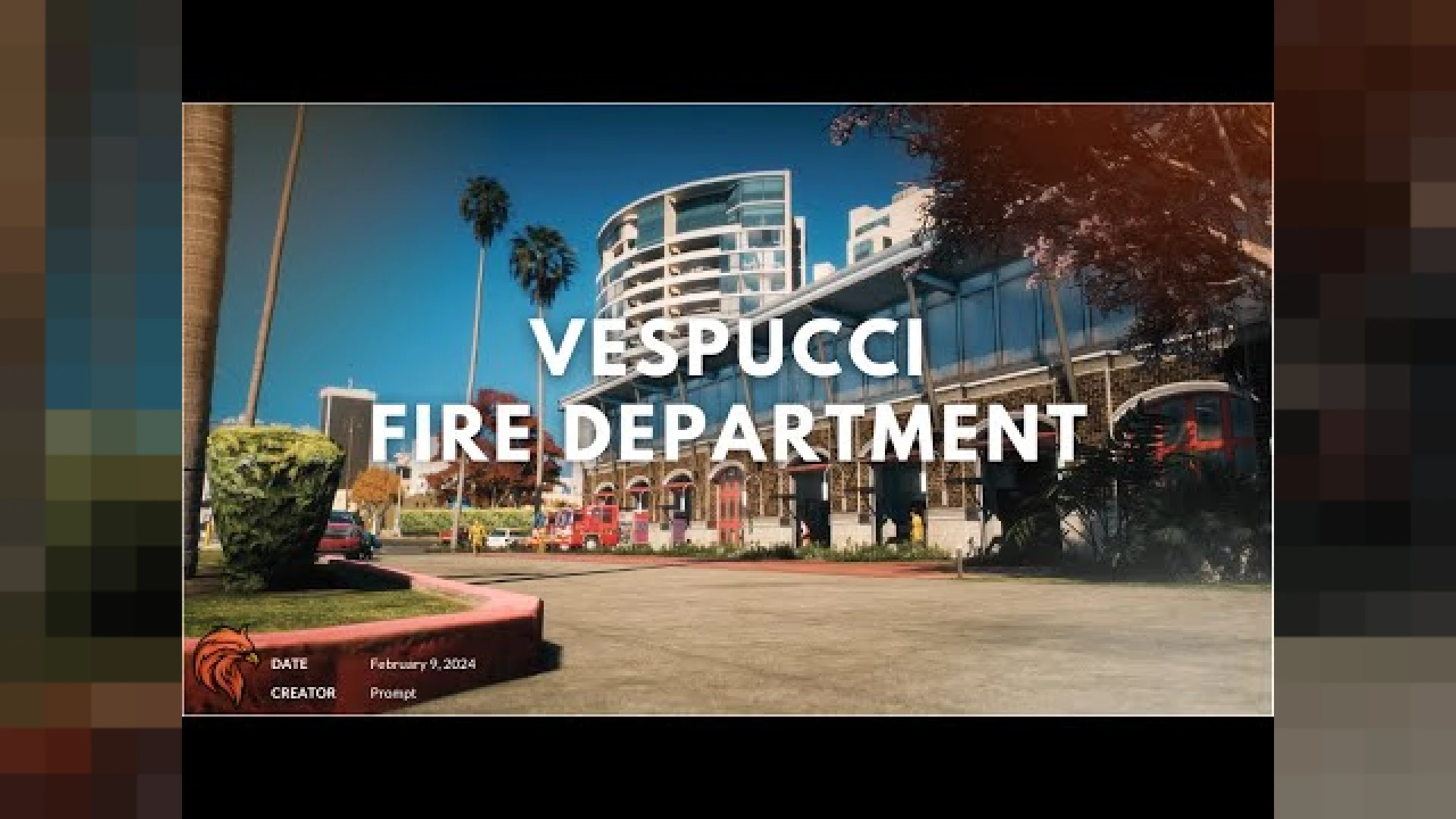 Vespucci Fire Department MLO interior with eight apparatus bays and fire trucks