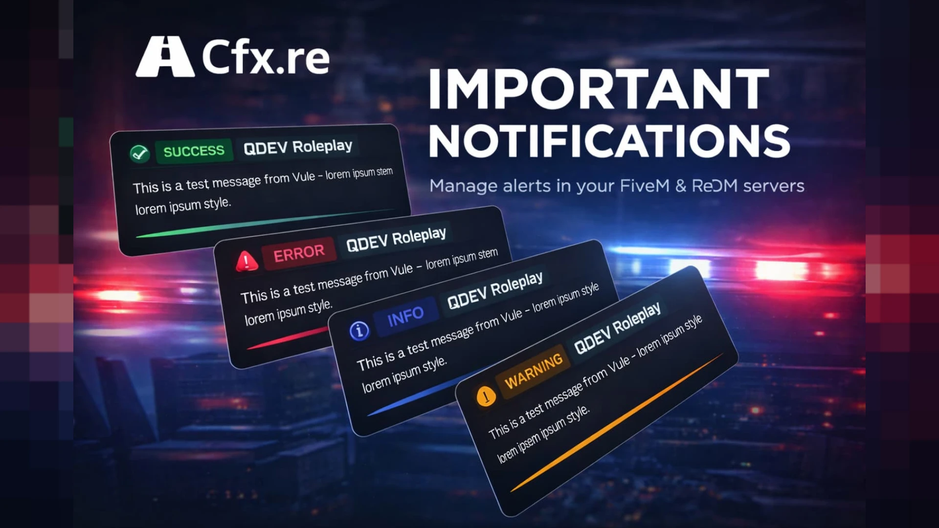 QDEV Notify FiveM notification UI — styled alert popups
