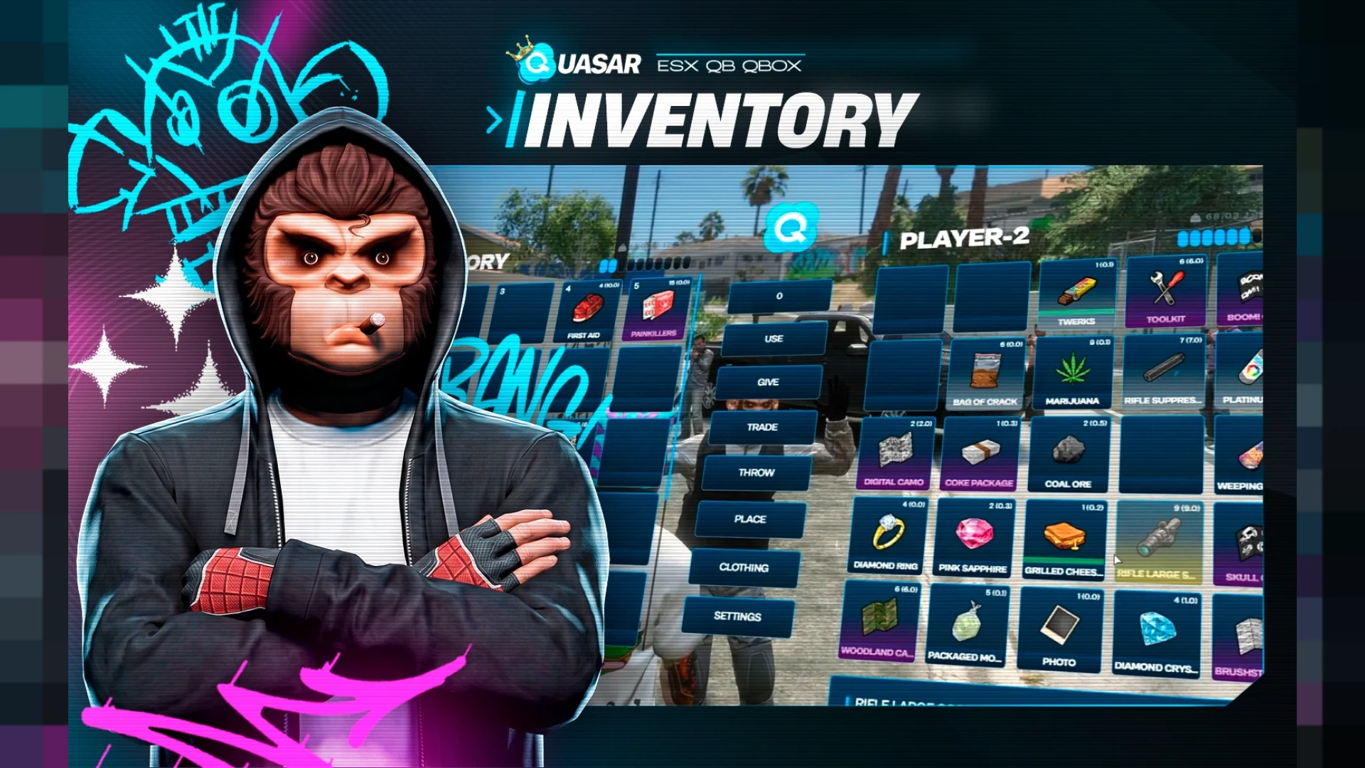 Quasar Inventory FiveM inventory system — modern drag-and-drop interface