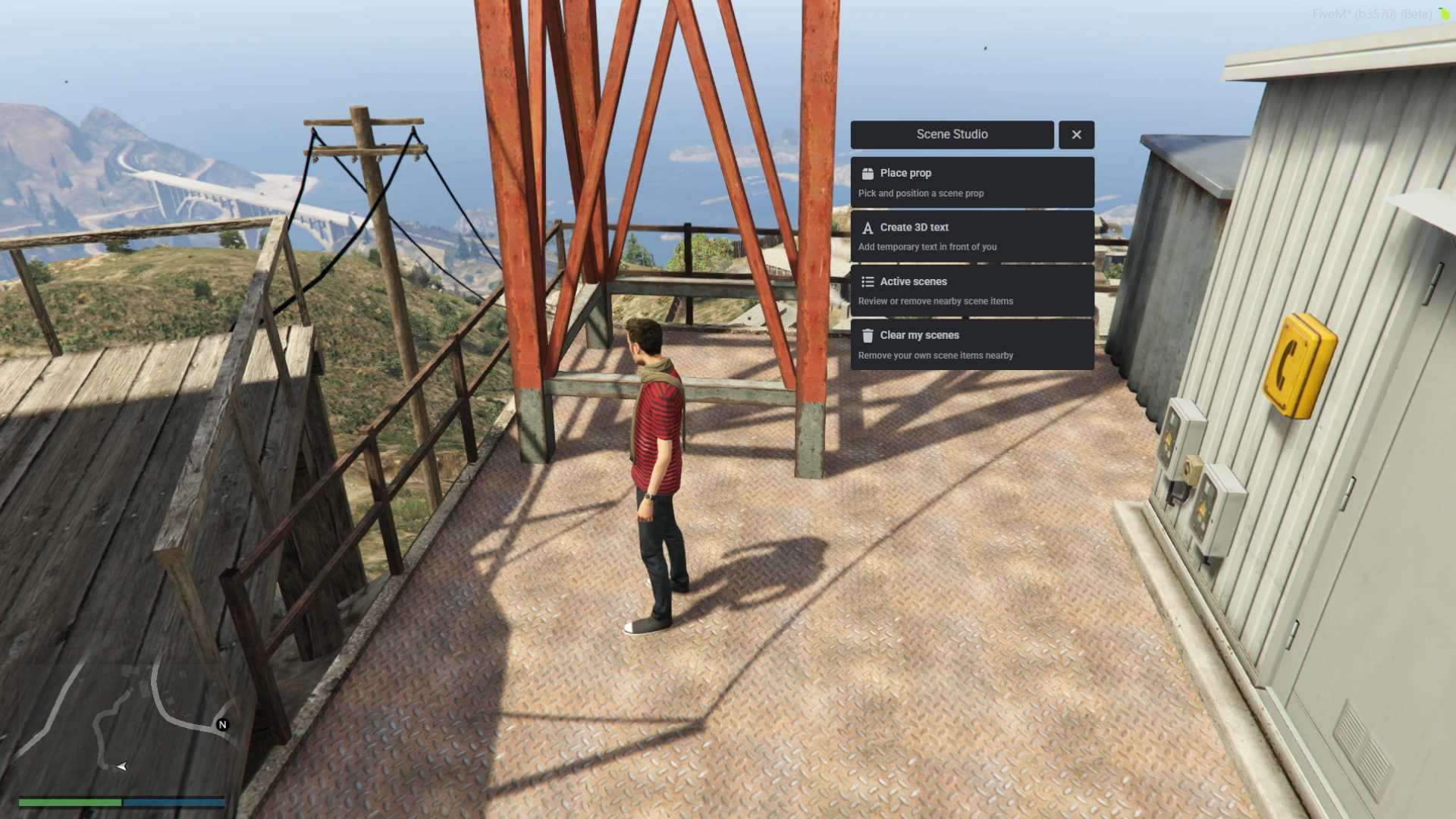 QubeCode Scene Studio placing temporary RP props and 3D text in FiveM