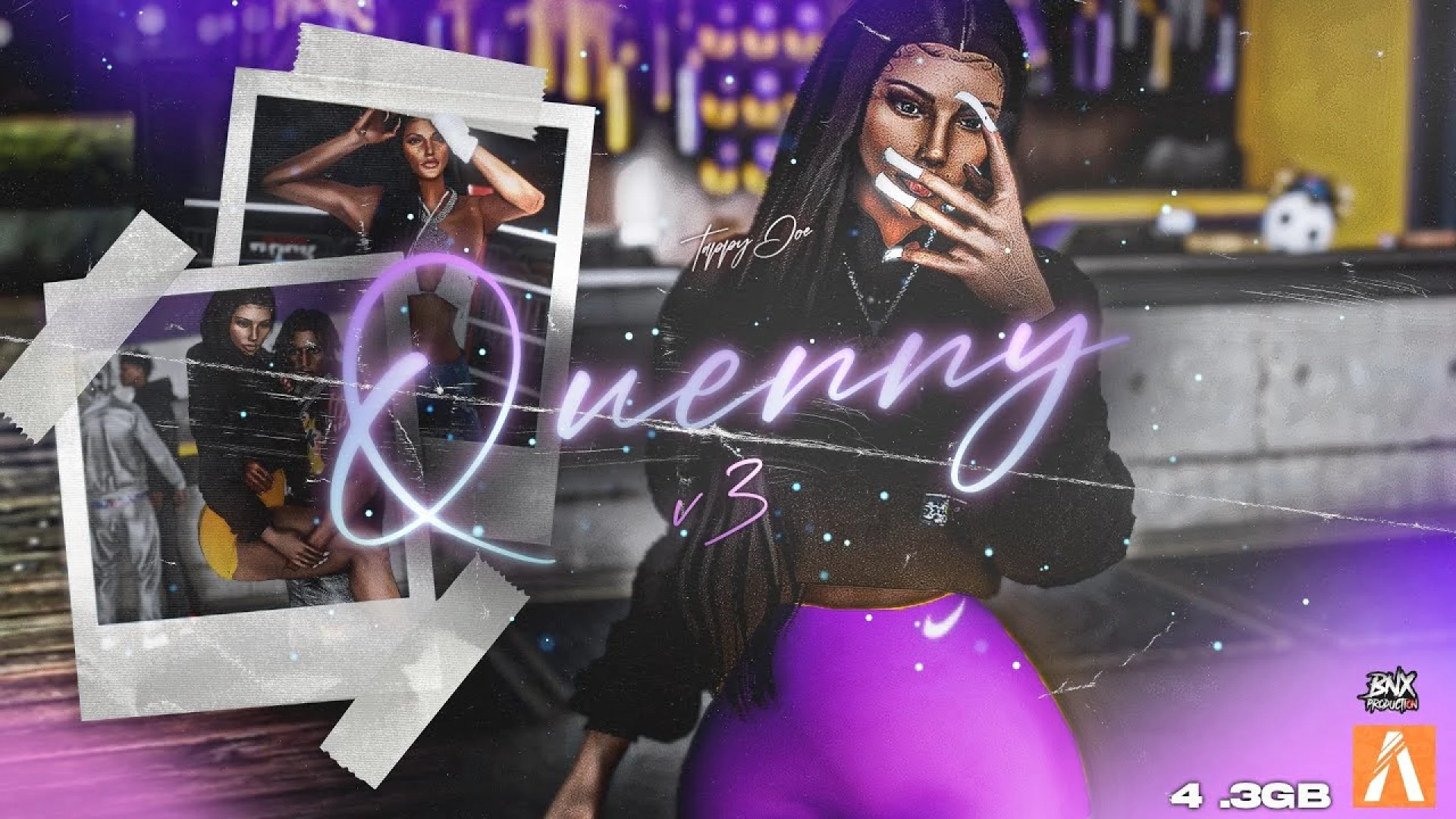 Quueny female clothing pack outfits shown on a FiveM character