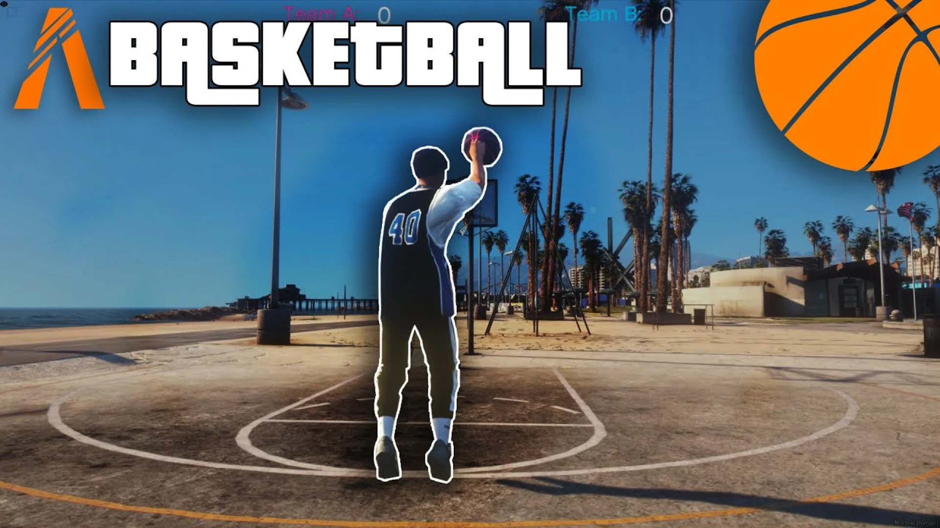 Real Basketball FiveM script — players in a basketball PvP match on a street court