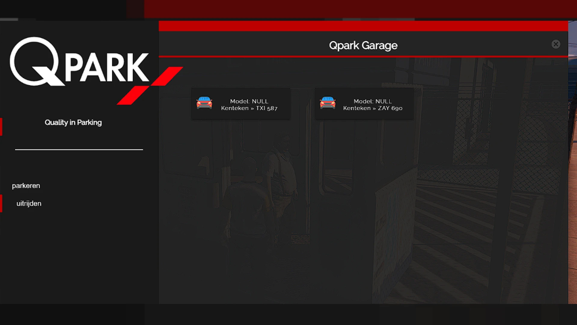 Real parking garage system showing a vehicle parked on a FiveM street