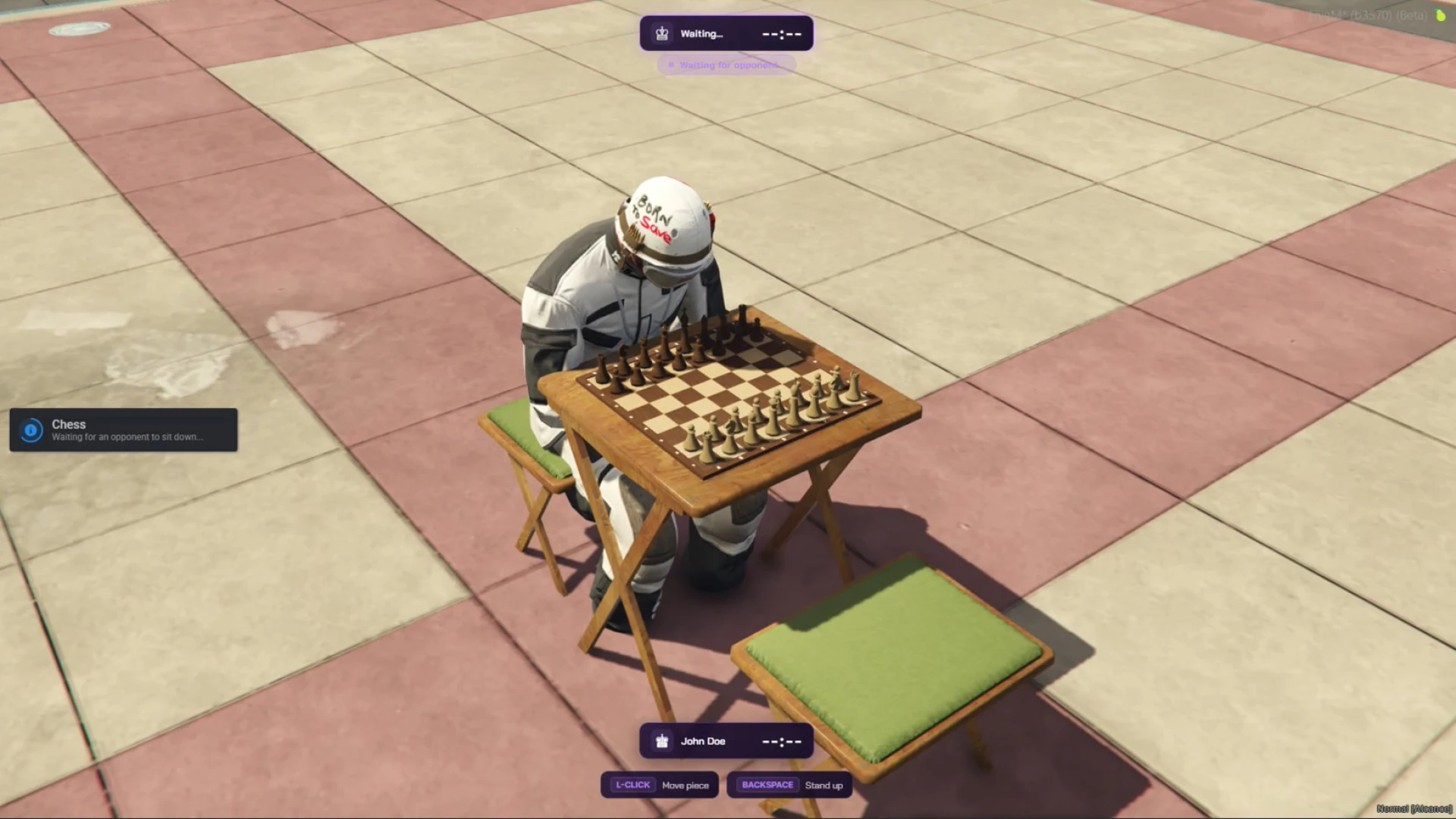 Realistic 3D chess board being played in-world on a FiveM server — view 2