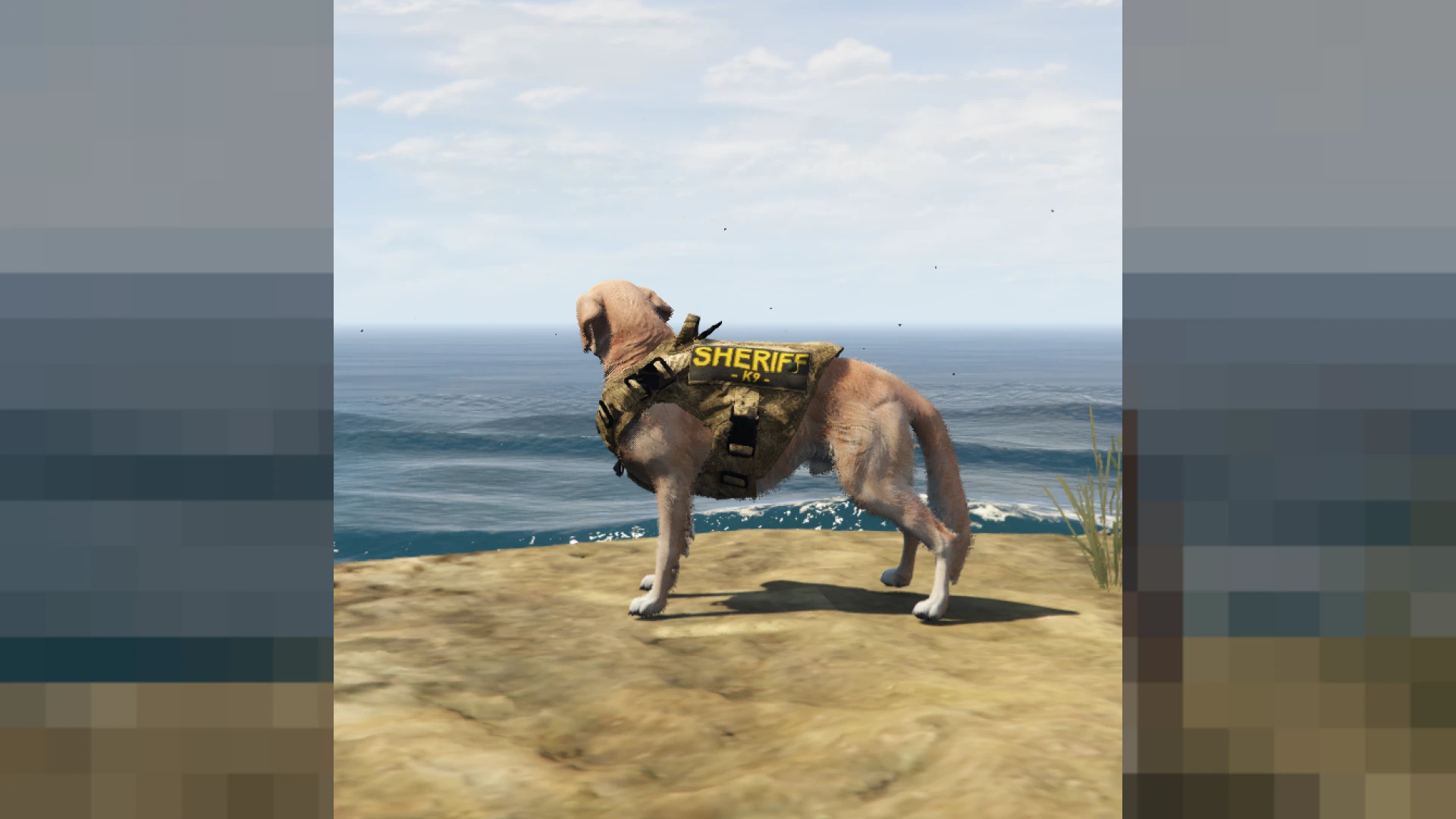Retriever k9 ped police dog standing beside an officer in FiveM