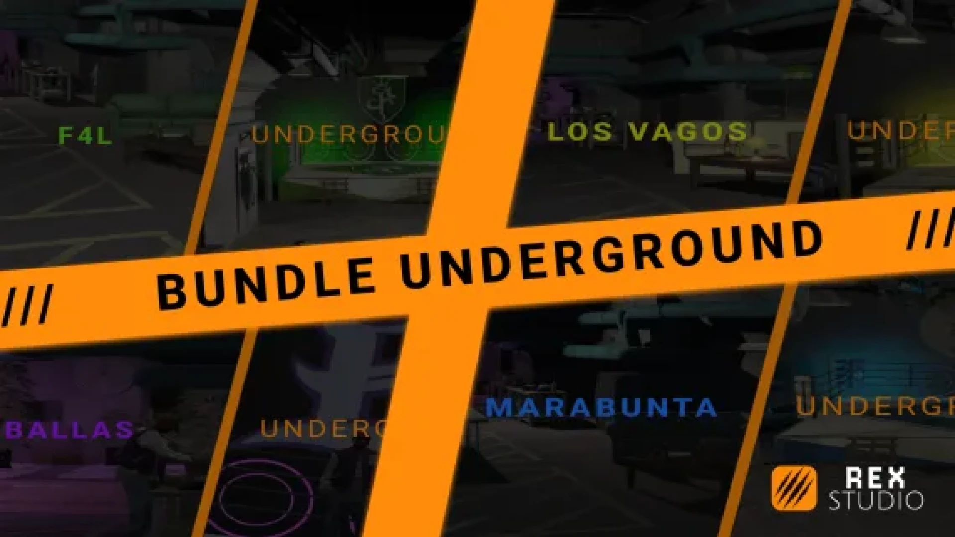Gang underground bundle hideout with stash crates and a dim meeting room