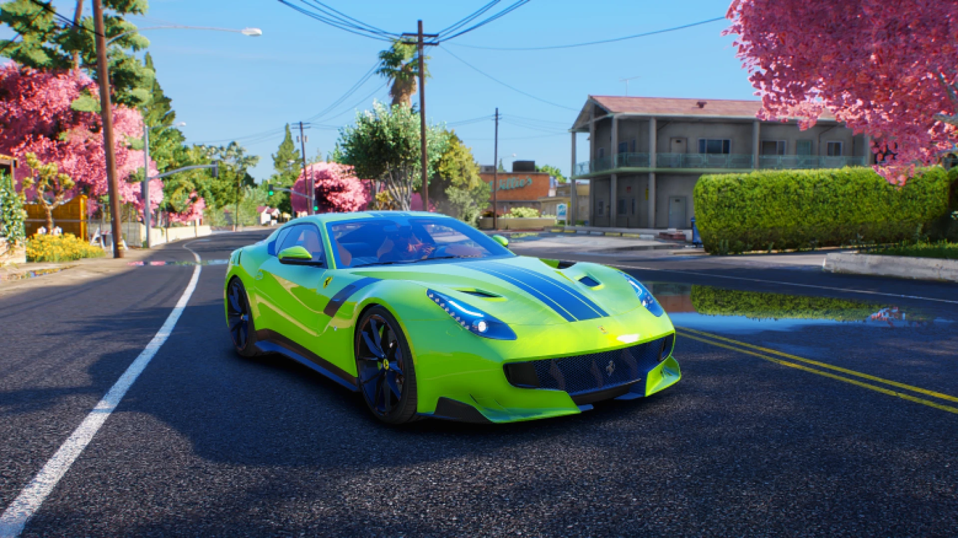 Rmod F12 TDF FiveM add-on Ferrari supercar in a city street