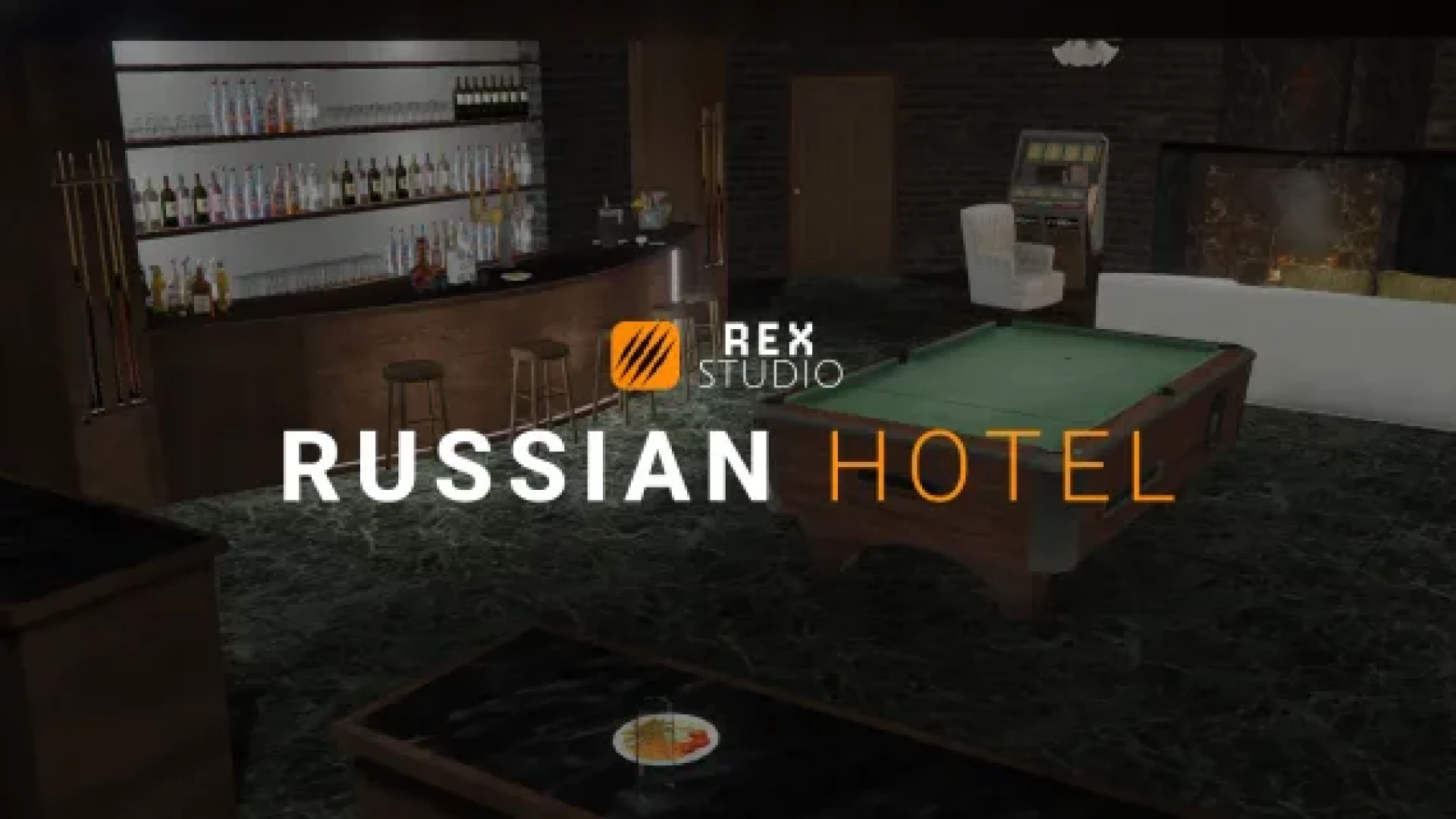 Russian hotel grand lobby and upper-floor suites interior in FiveM