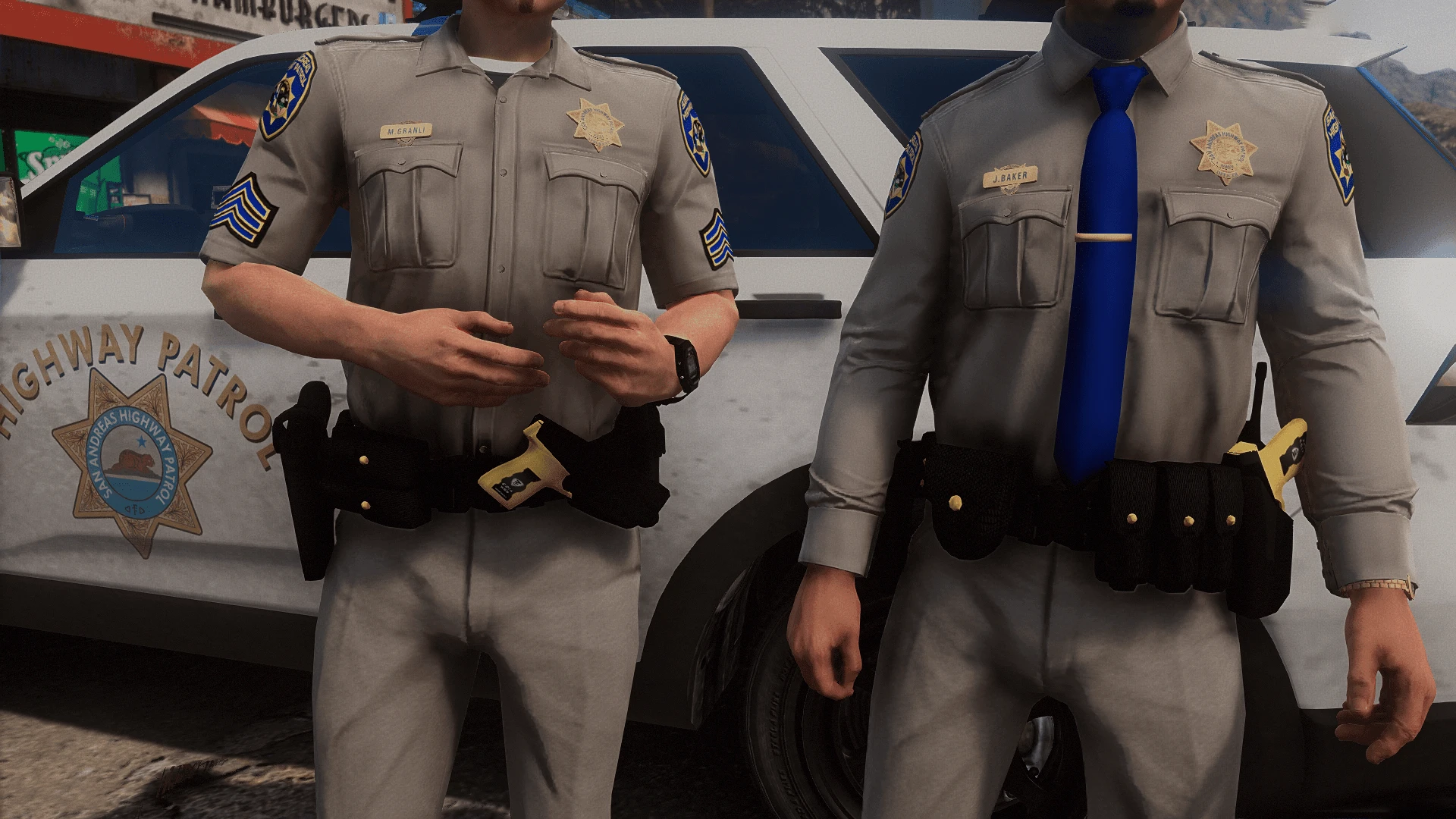 SAHP Lore Belt Pack duty belts on an MP male police uniform in FiveM