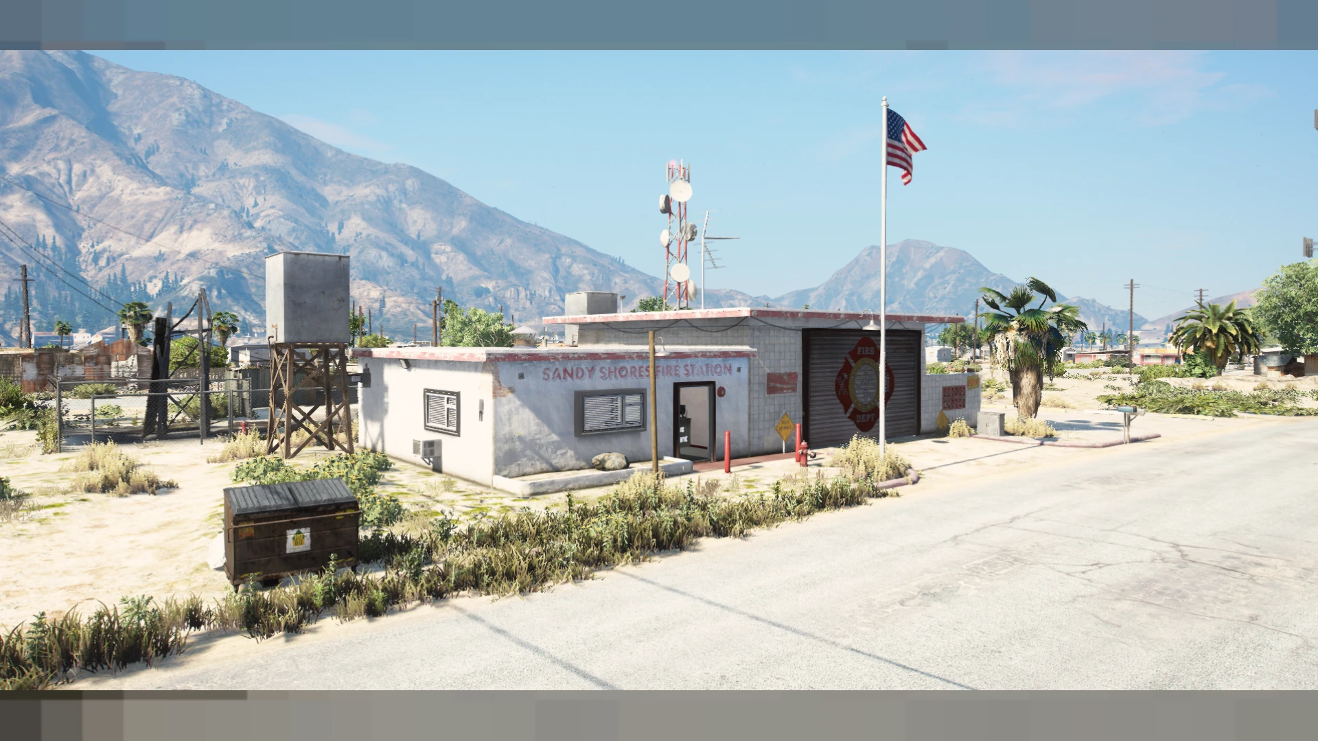Sandy shores fire department apparatus bays and gear room interior in FiveM
