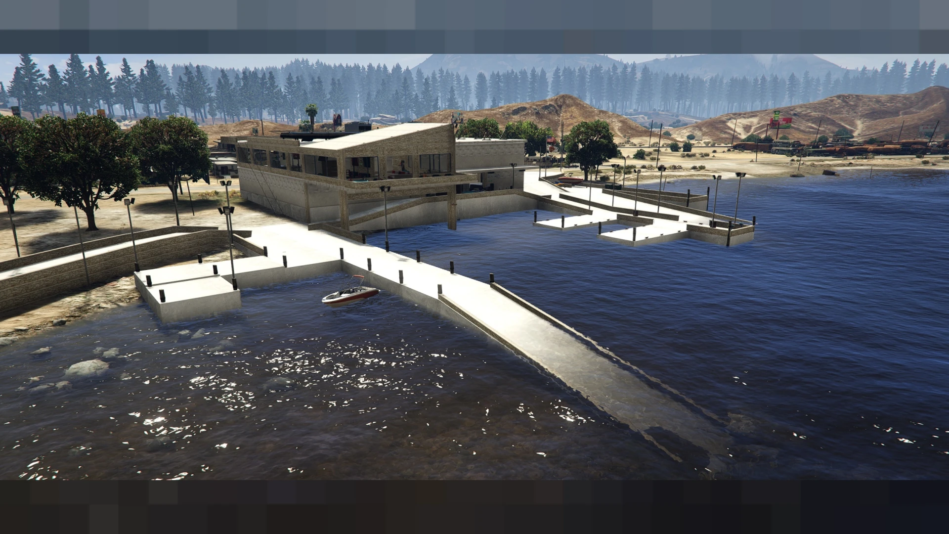 Sandy shores mansion on Marina Drive with pool, deck, and waterfront view — view 2