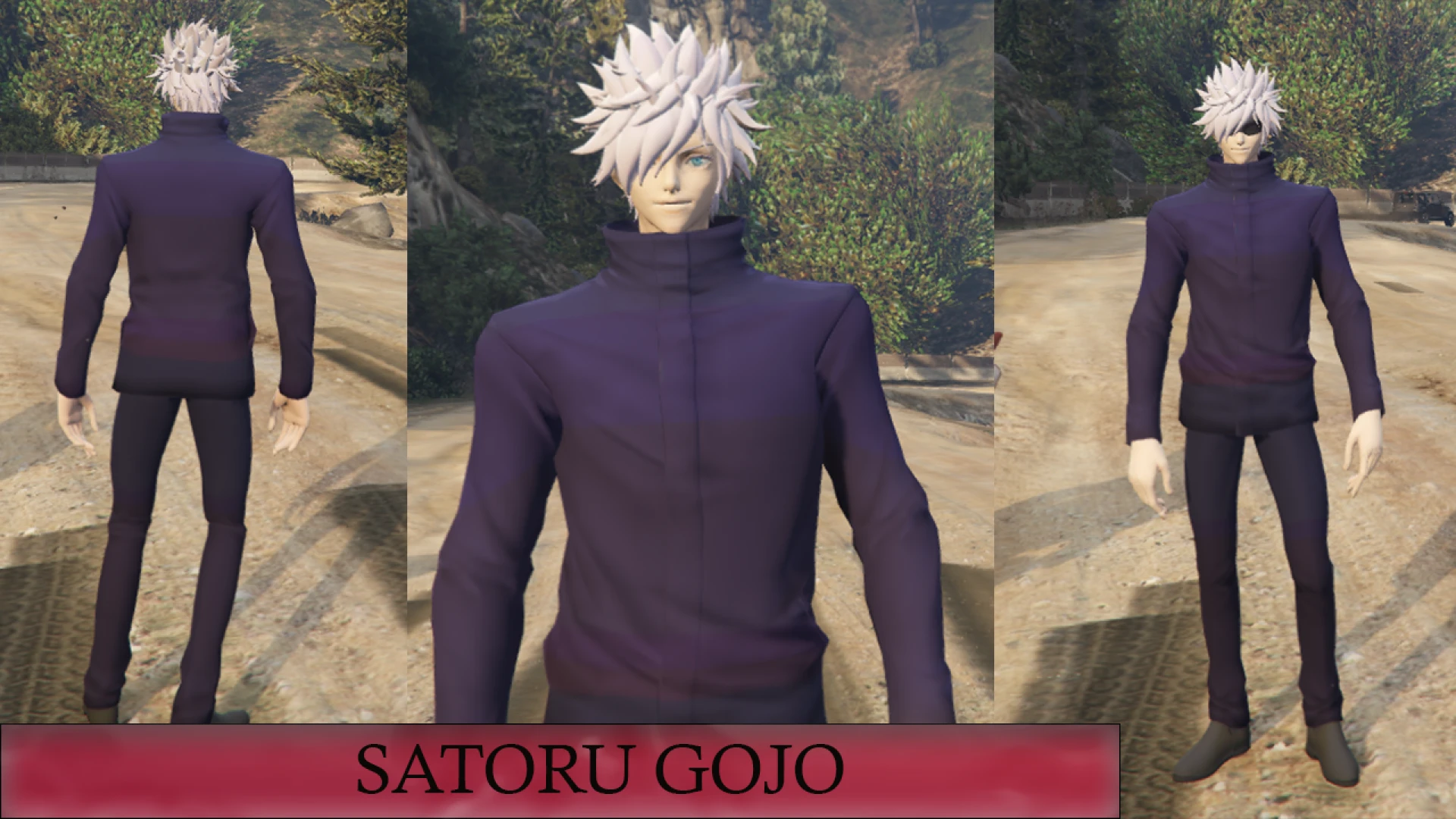 Satoru Gojo ped standing in a FiveM roleplay server