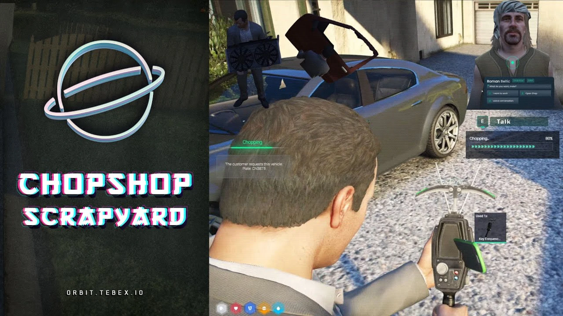 Scrapyard Script FiveM script preview showing the vehicle scrapping job in-game