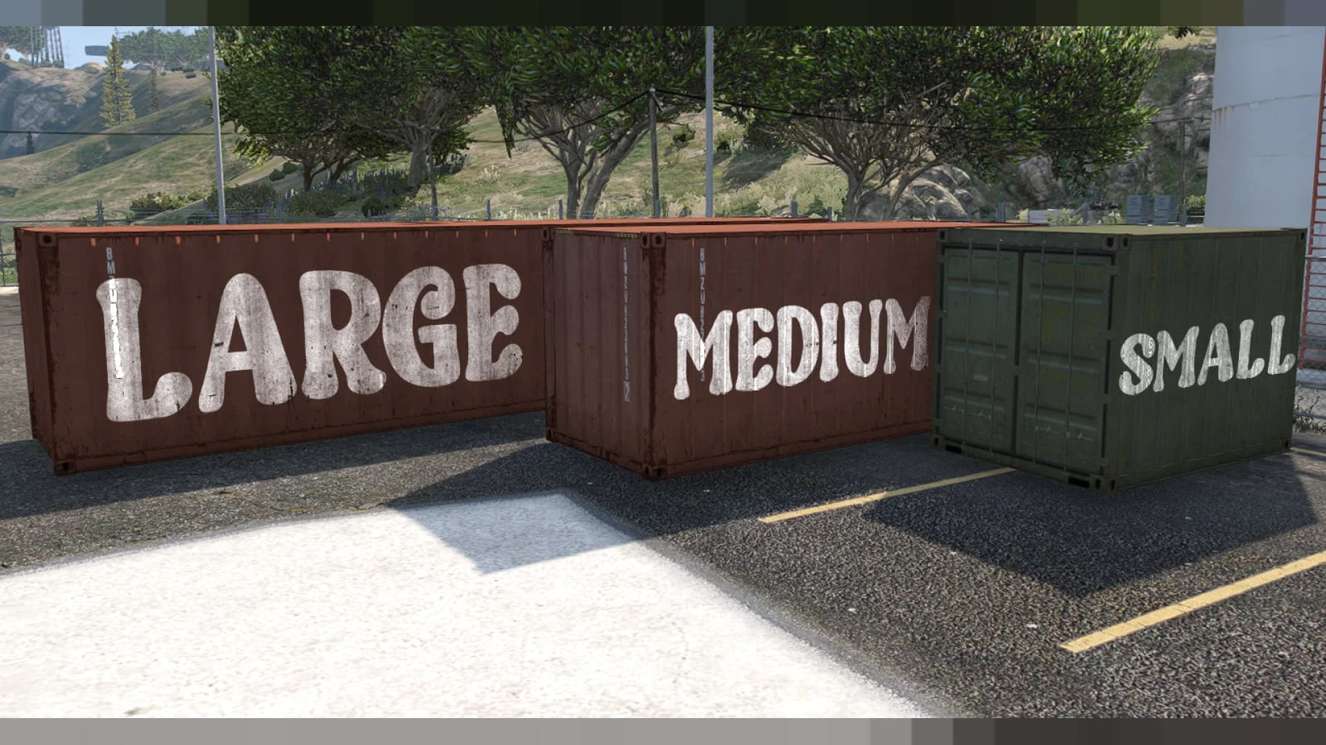 Secure storage containers placed in a FiveM zone with a placement preview — view 2