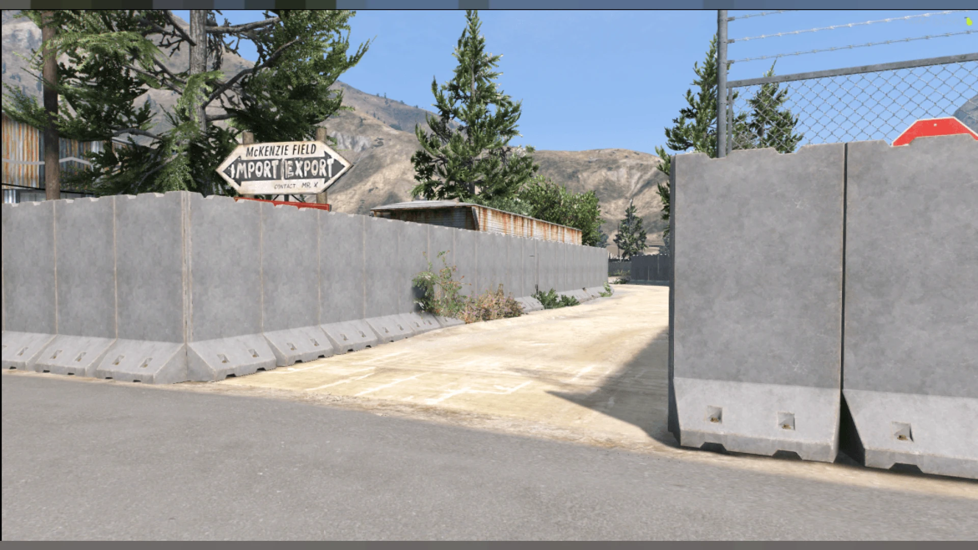 Secured airport terminal hangars and fenced checkpoints complex in FiveM