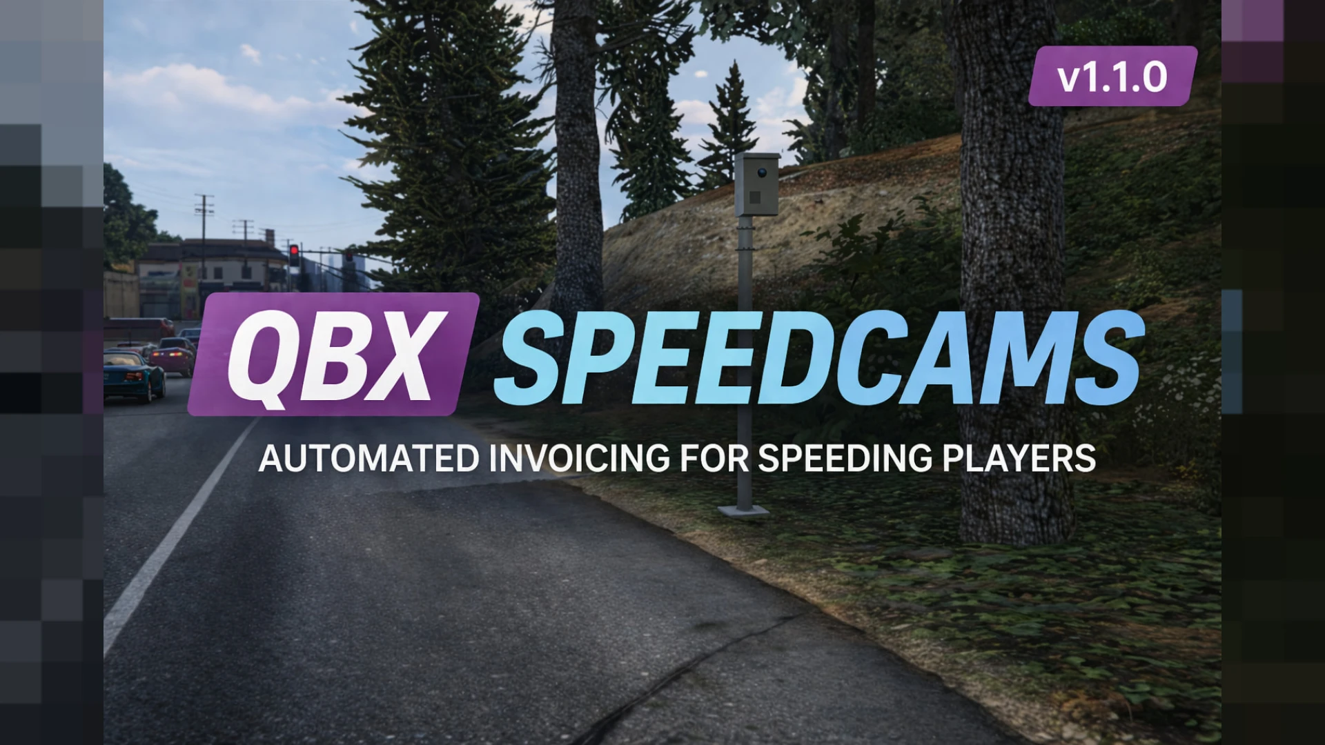 Speed camera system radar capturing a speeding vehicle on a FiveM highway
