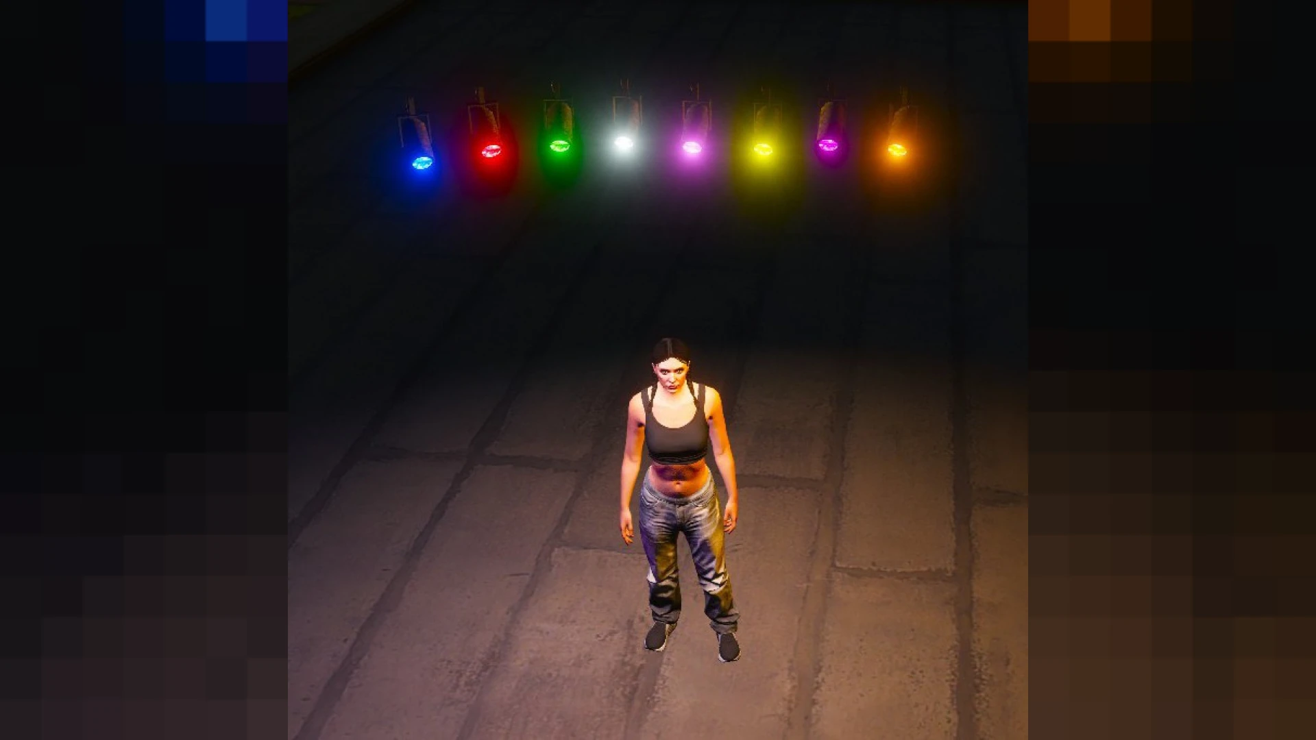 Stage lights props spotlights and trusses set up for a FiveM event