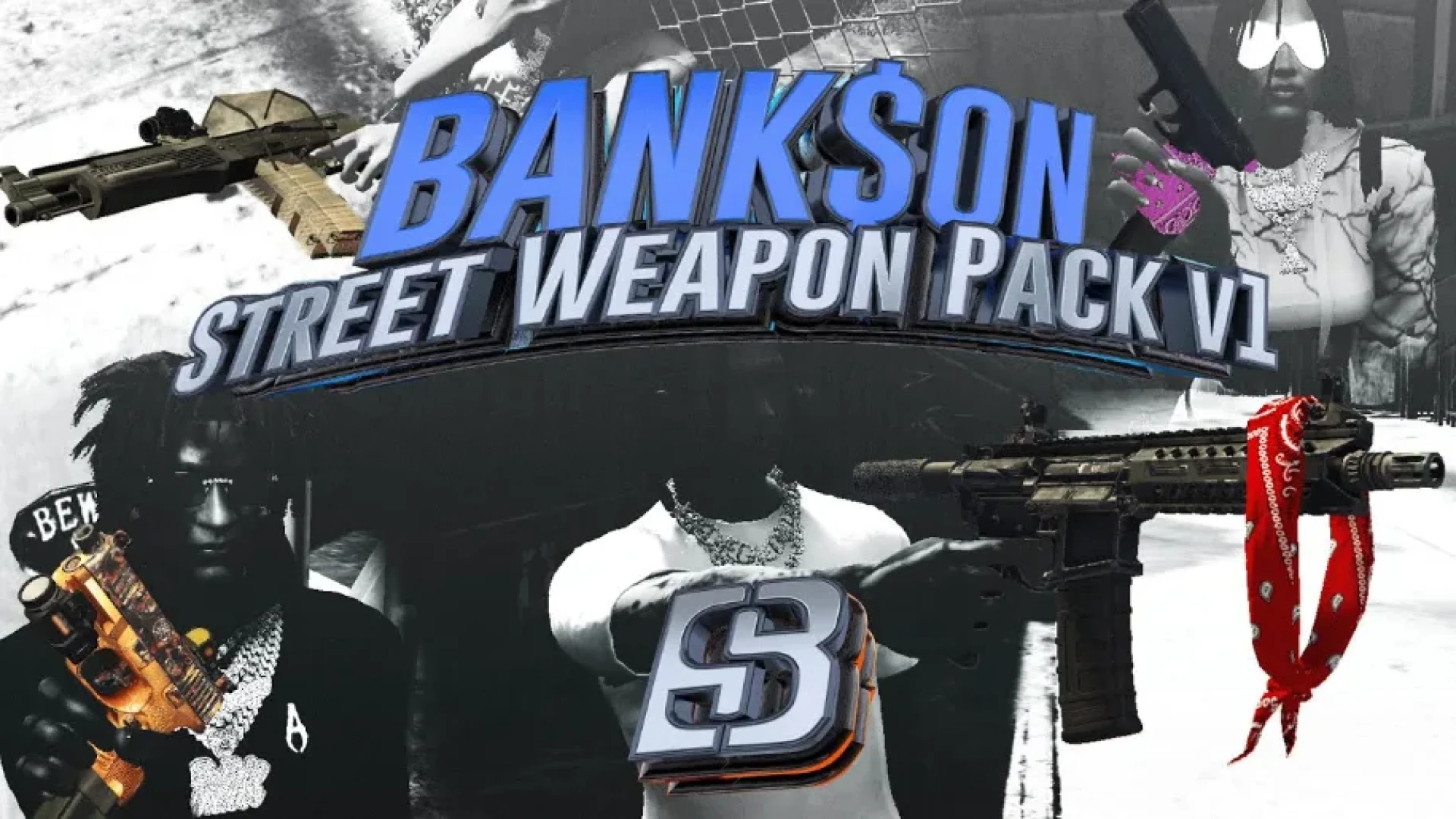 Street weapons pack firearms and melee laid out in FiveM