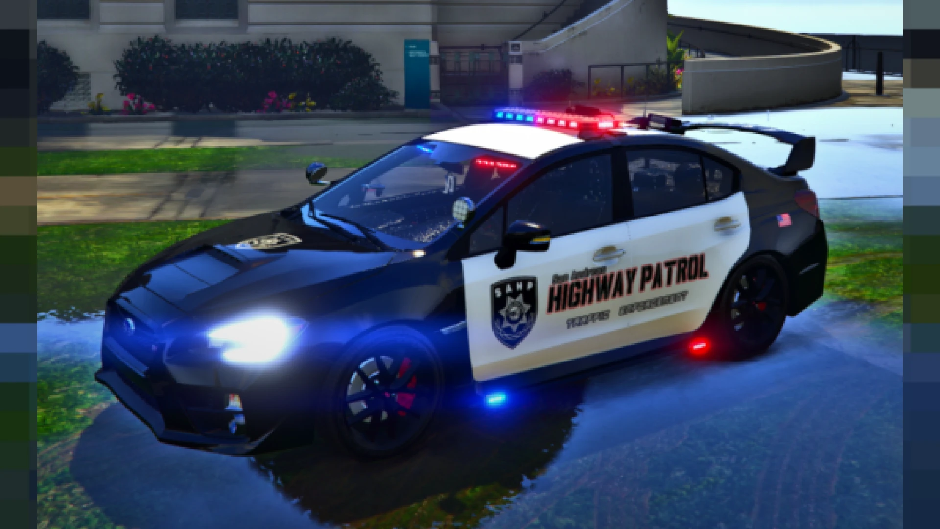 Subaru WRX Police marked pursuit car in Los Santos for FiveM