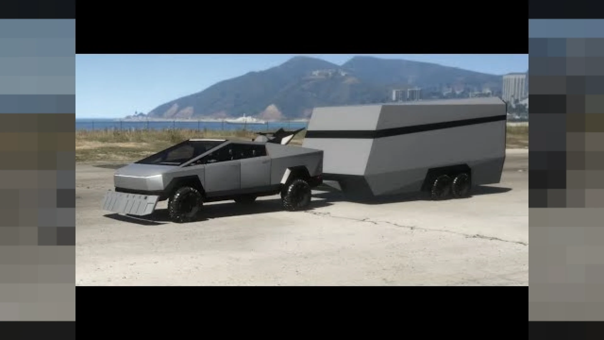 Tesla Cyber Collection futuristic electric trucks lined up in FiveM
