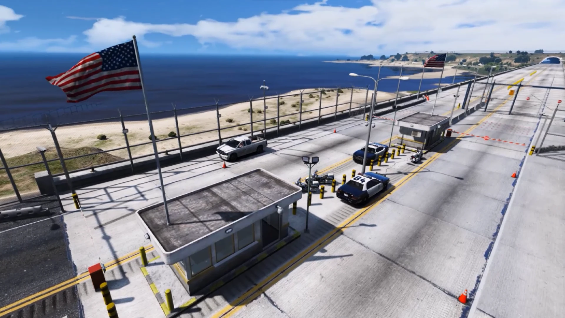 Border mlo checkpoint with booths and fencing in FiveM