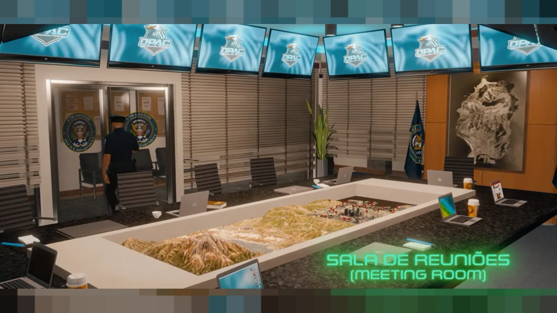 Police department mlo lobby with front desk and booking area — view 2