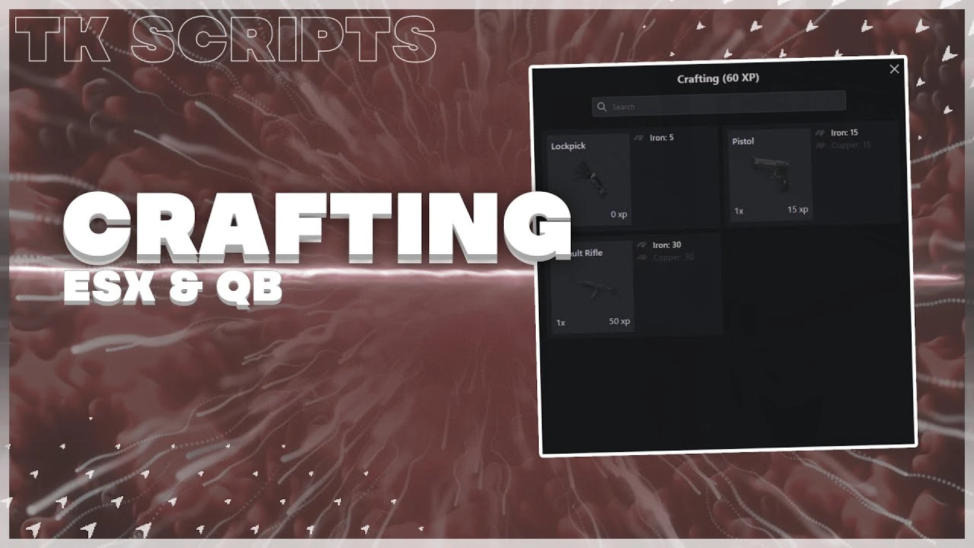 Tk crafting script crafting bench and recipe menu interface in FiveM