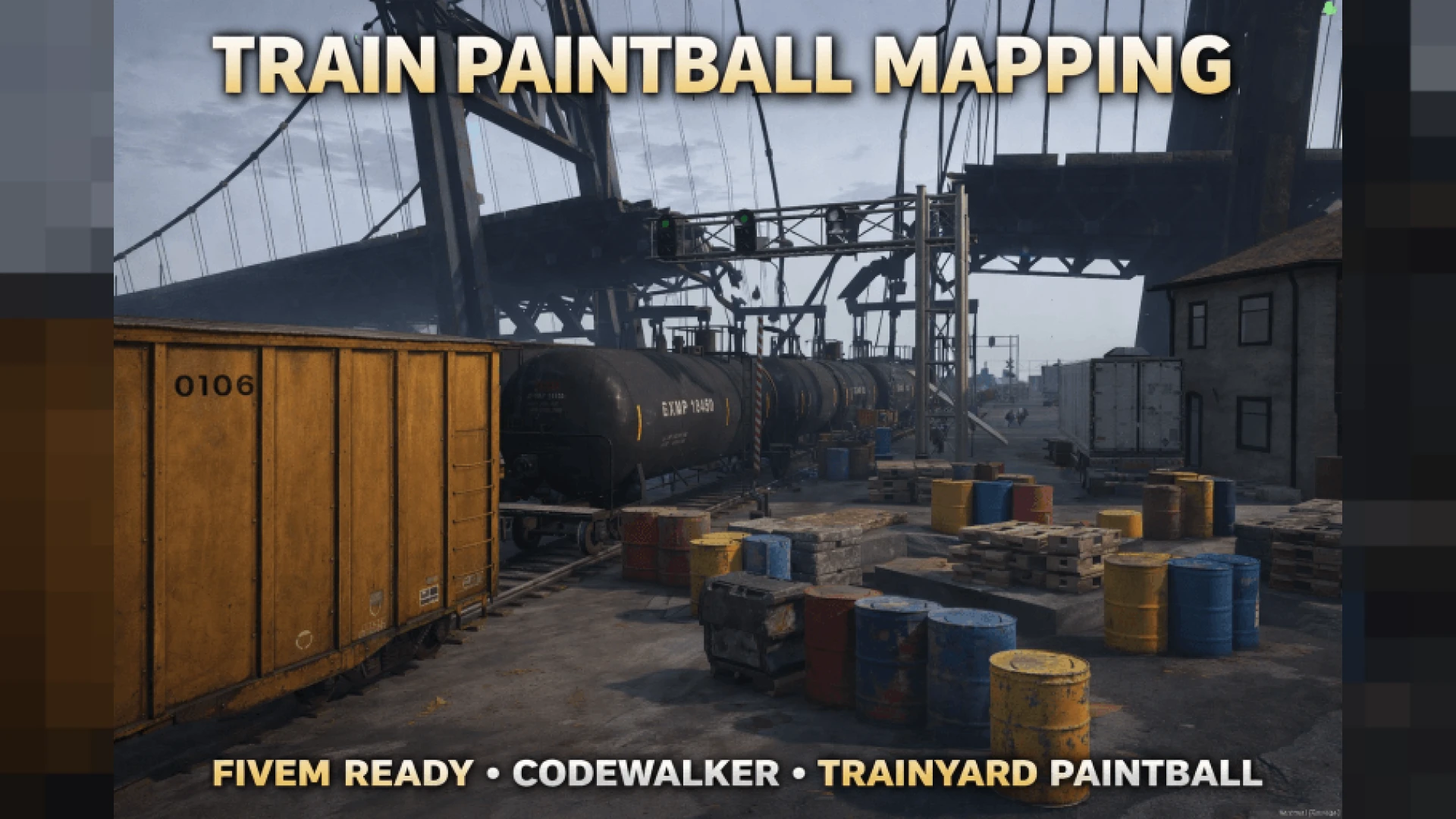 Train paintball map with stacked container cover and lanes
