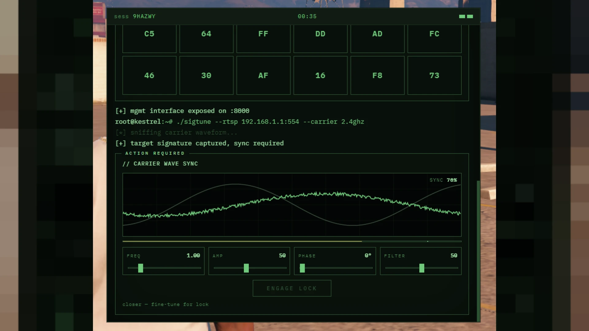 Network breach minigame two-phase hacking UI in FiveM