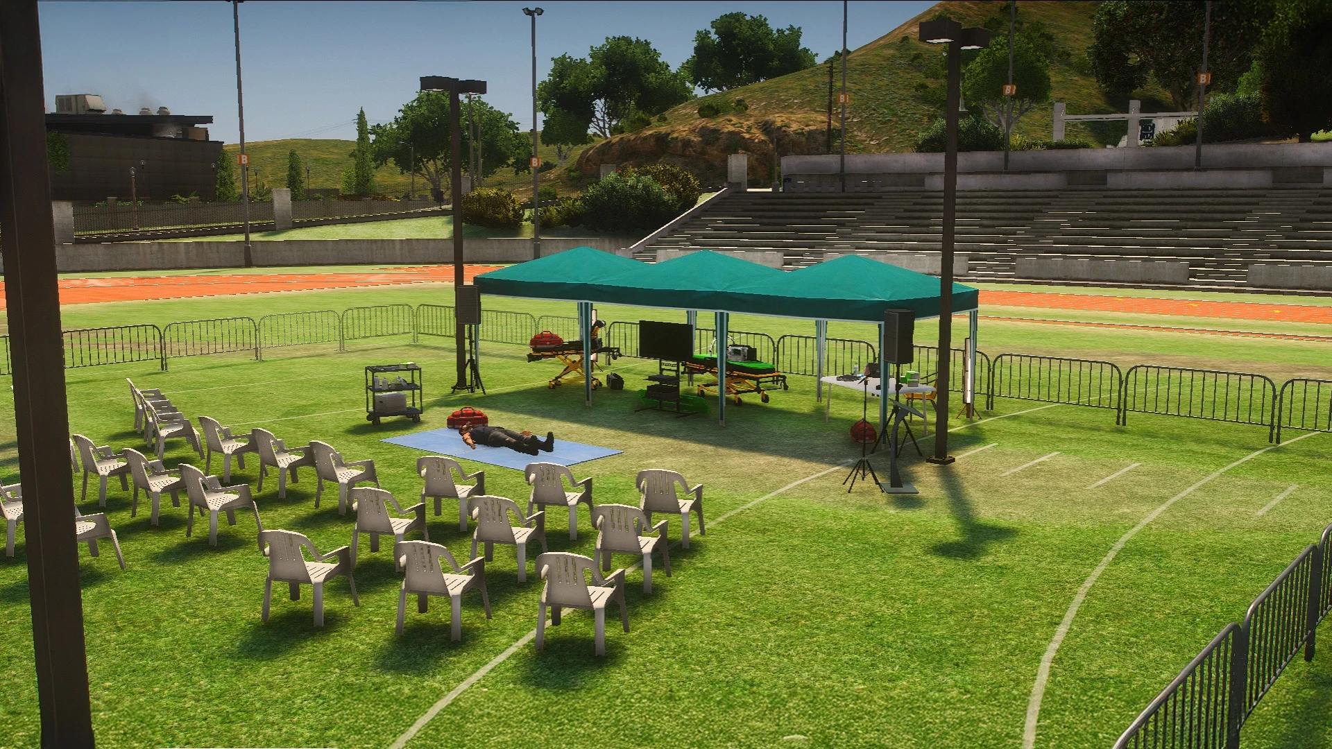 EMS training area with practice scenarios and medical props in FiveM — view 2