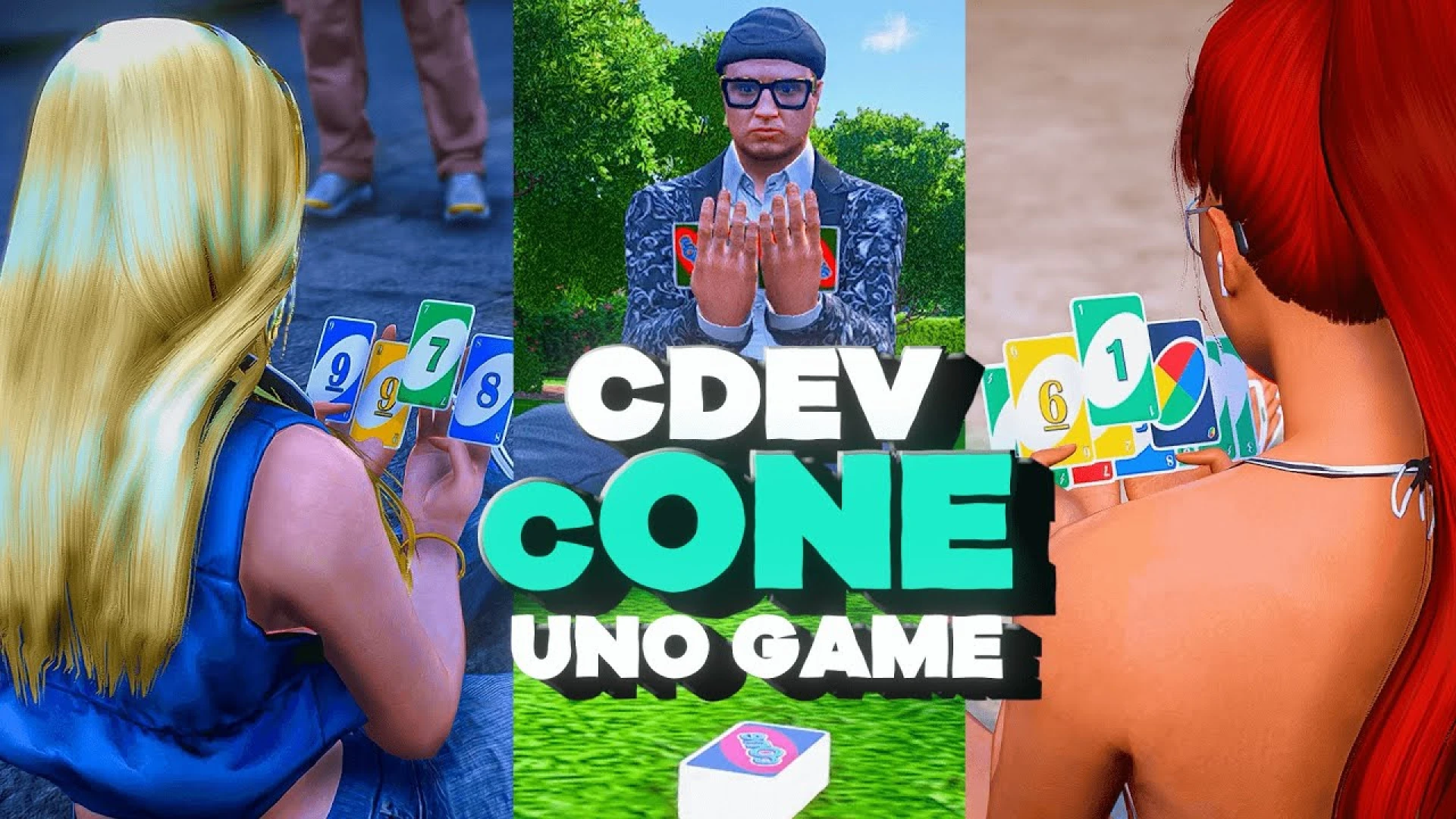 Uno Card Game FiveM script — players in a multiplayer uno match at a table