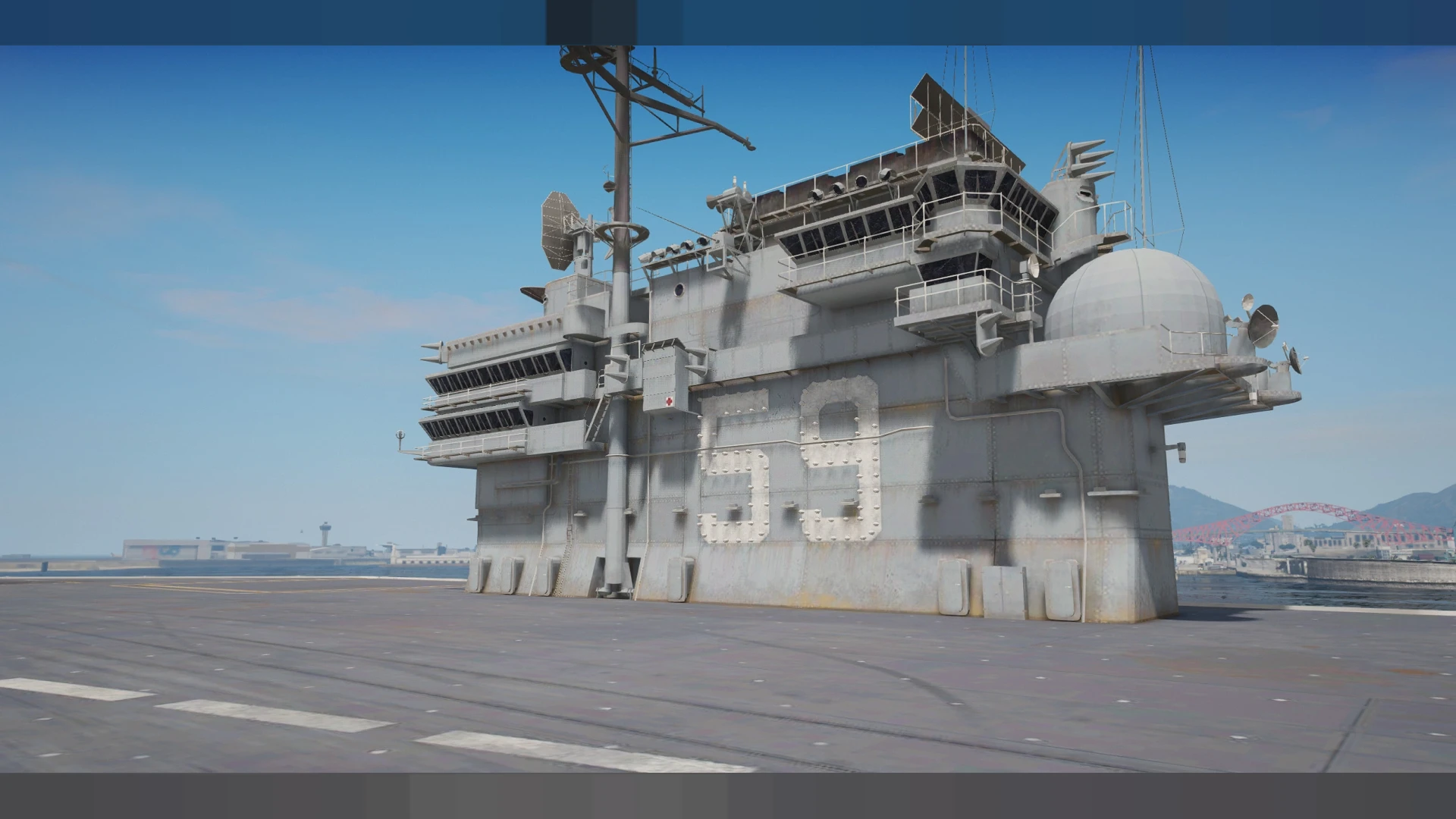 USS Forrestal aircraft carrier with a full flight deck and hangar bays