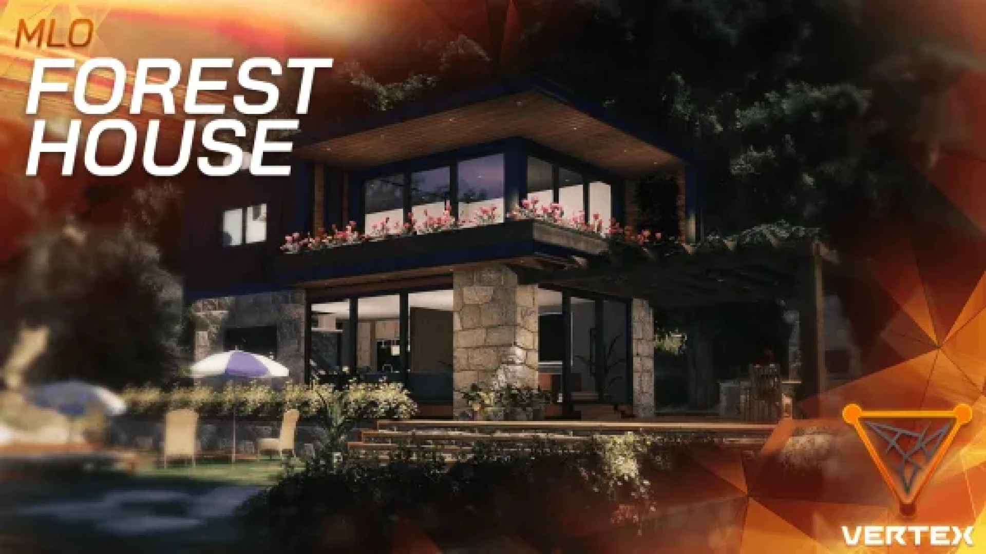 Forest house mlo with large windows framing the surrounding woods