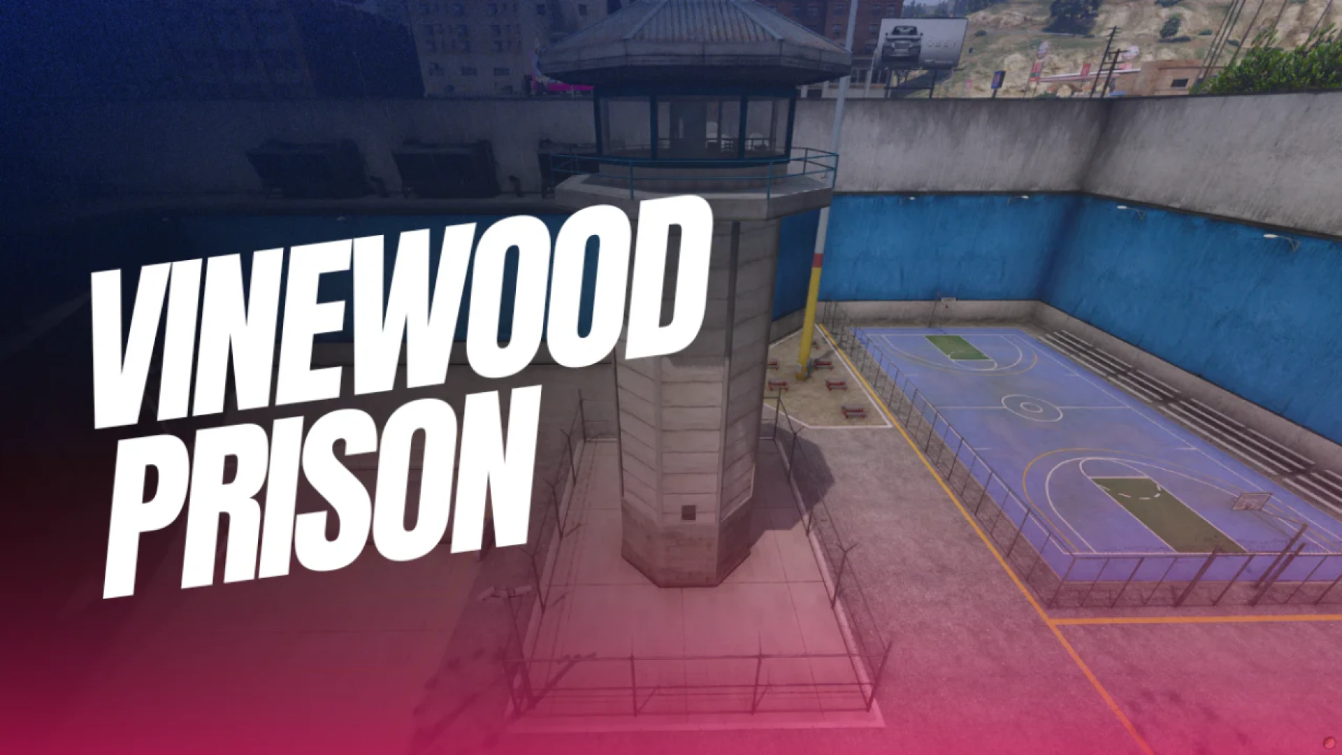 Vinewood prison MLO cell blocks and yard behind fences in FiveM
