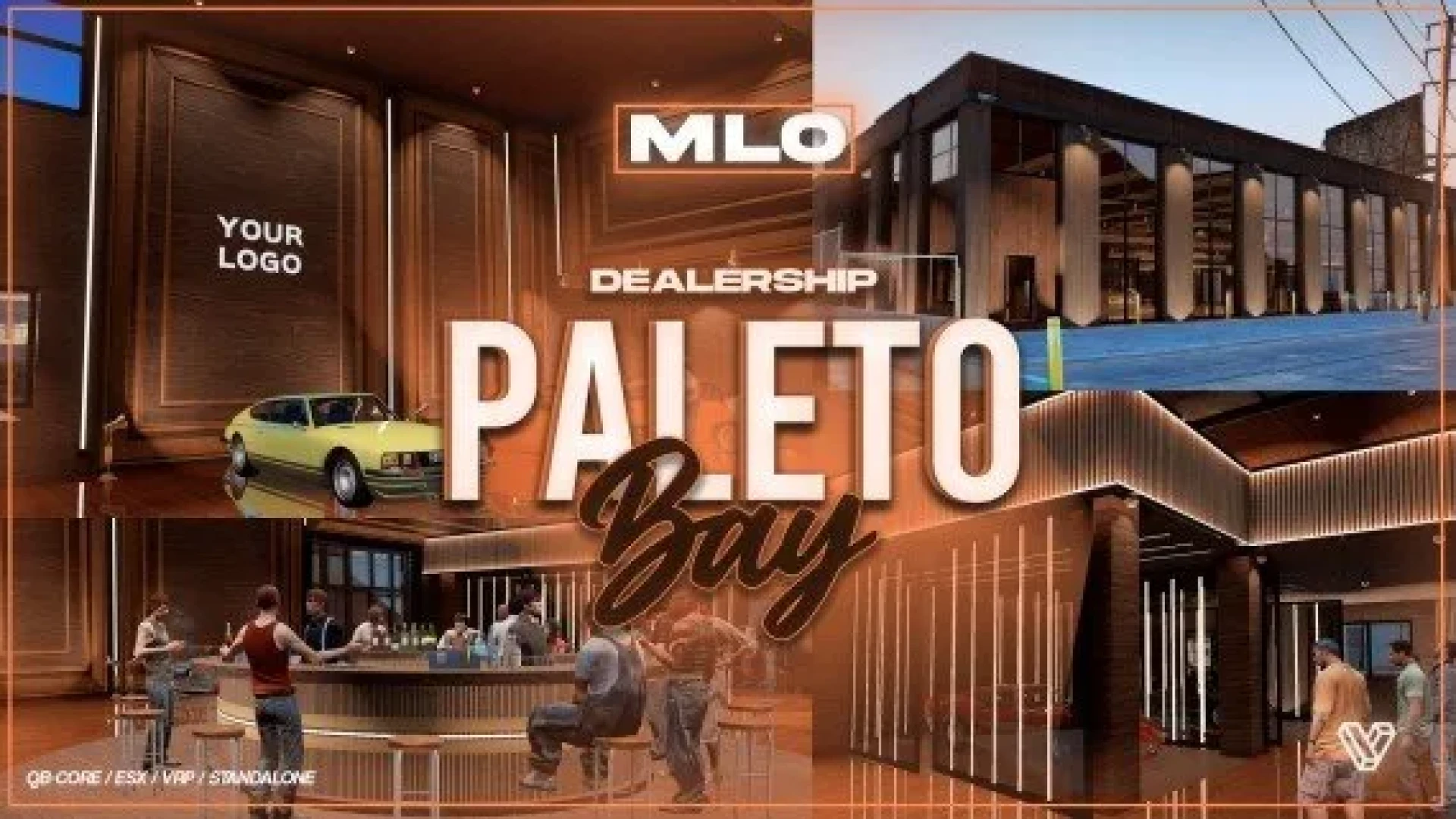 Paleto bay dealership showroom with classic and modern cars on the display floor