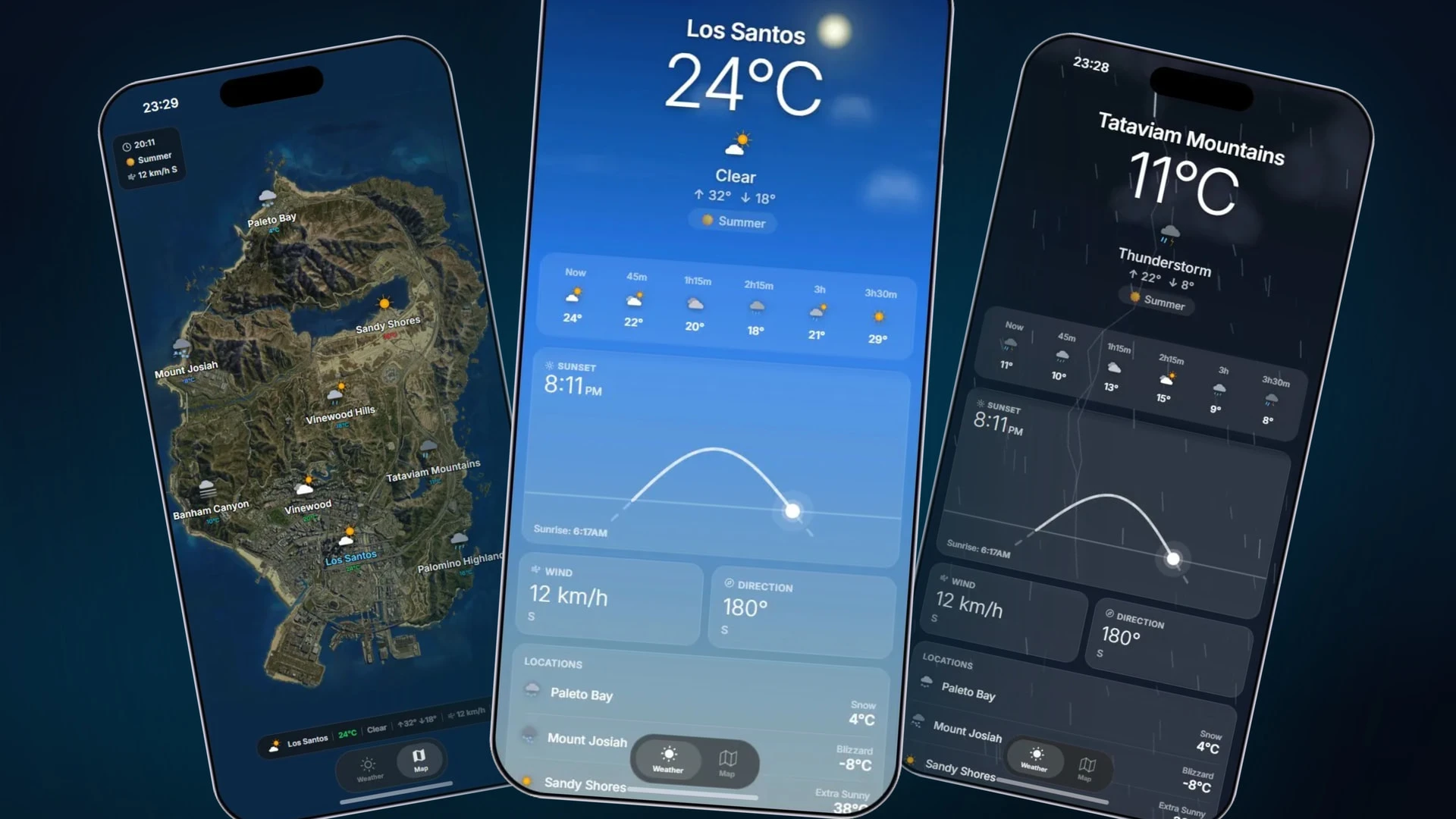 Weather phone app showing a live forecast on QS Smartphone Pro in FiveM — view 2