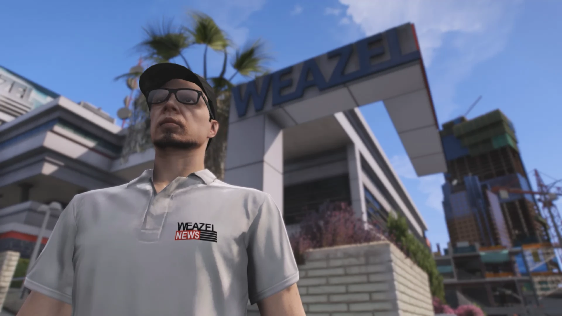 Weazel News EUP press vest shown on a FiveM journalist character