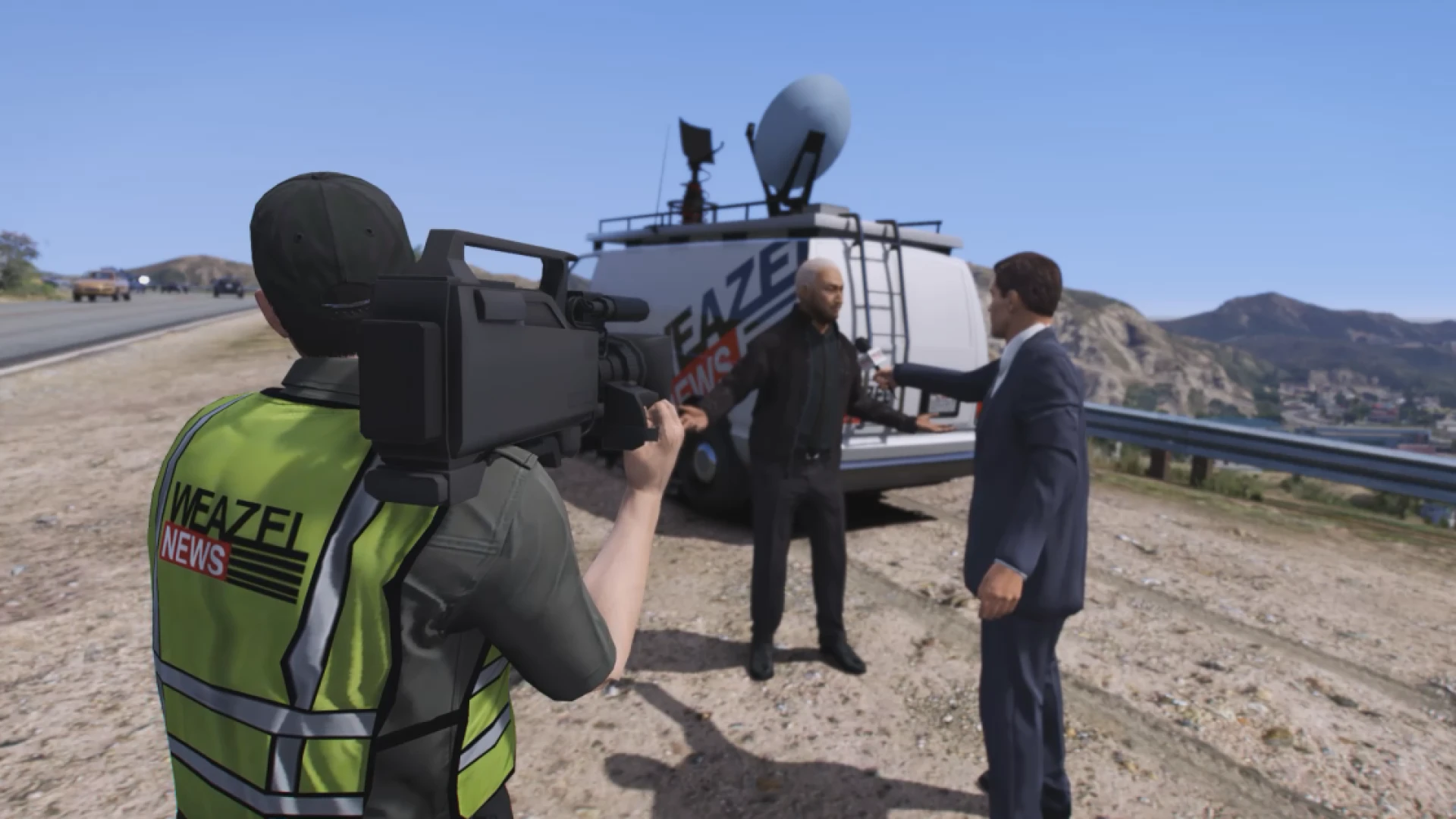 Weazel News EUP press vest shown on a FiveM journalist character — view 2