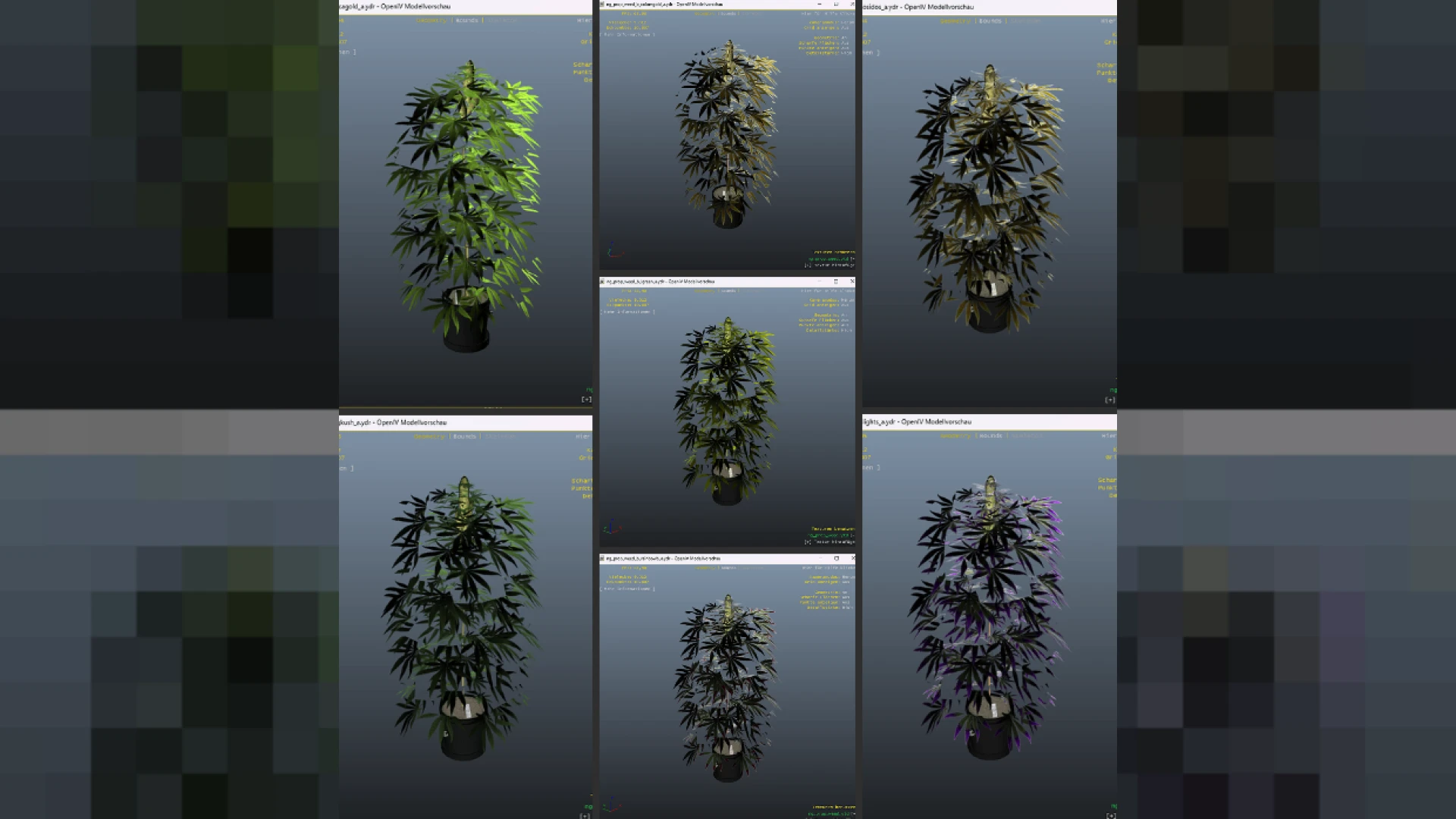 Weed props pack showing seven cannabis strains in FiveM