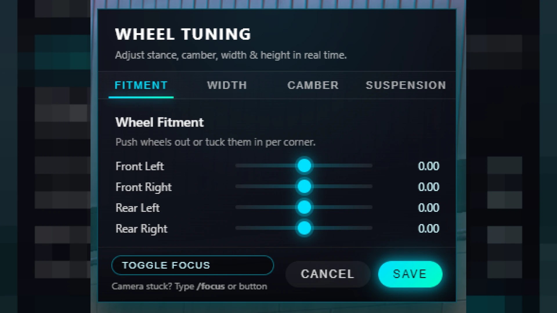 Wheel Station tuning menu open on a customized vehicle in FiveM — view 2
