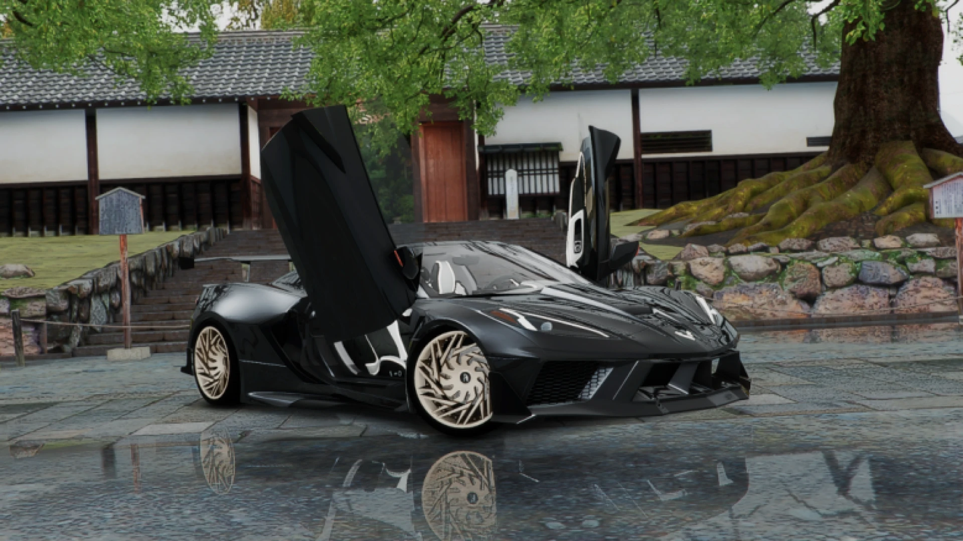 Widebody Corvette C8 Amani Custom parked in a FiveM showroom